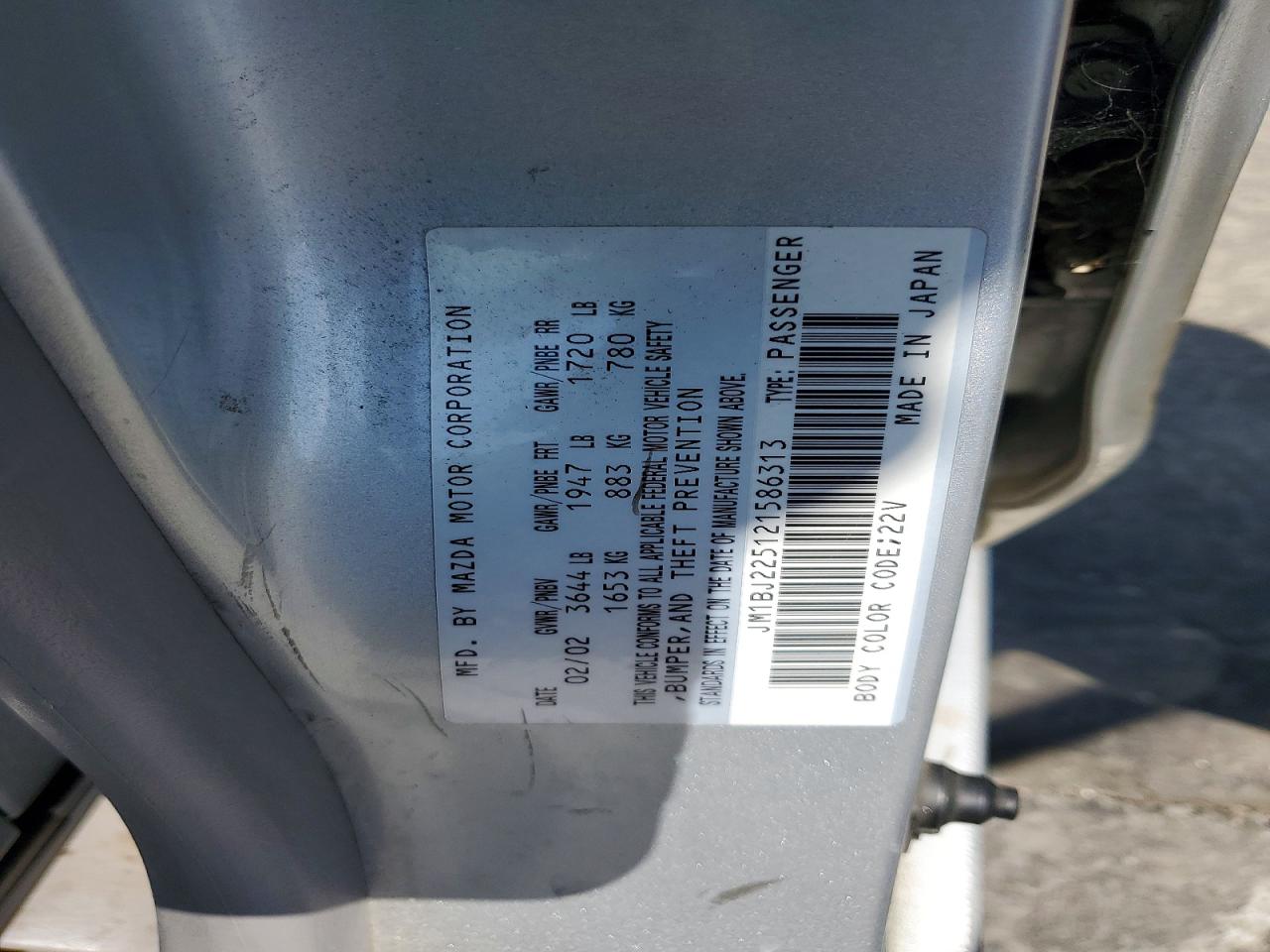 2002 Mazda Protege Dx Silver vin: JM1BJ225121586313