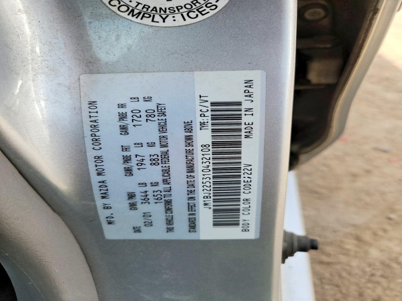 2001 Mazda Protege Lx Silver vin: JM1BJ225310432108
