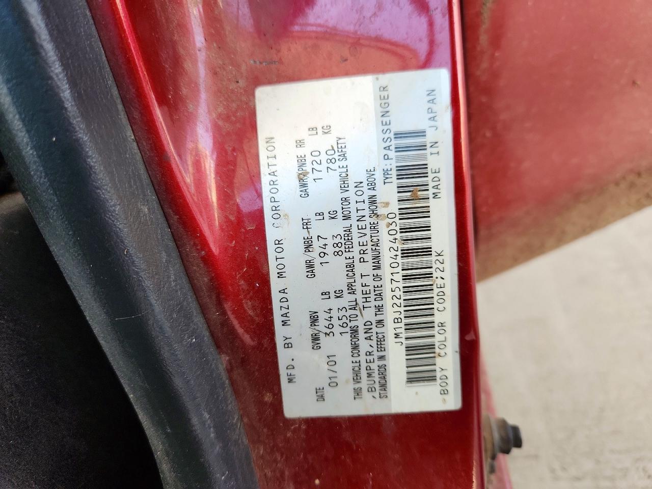 2001 Mazda Protege Lx Maroon vin: JM1BJ225710424030