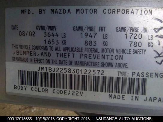 2003 Mazda Protege Dx vin: JM1BJ225830122572
