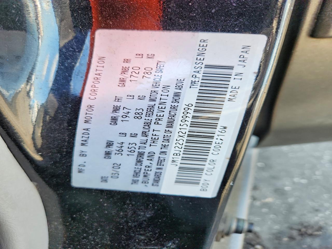 2002 Mazda Protege Dx Gray vin: JM1BJ225X21599996