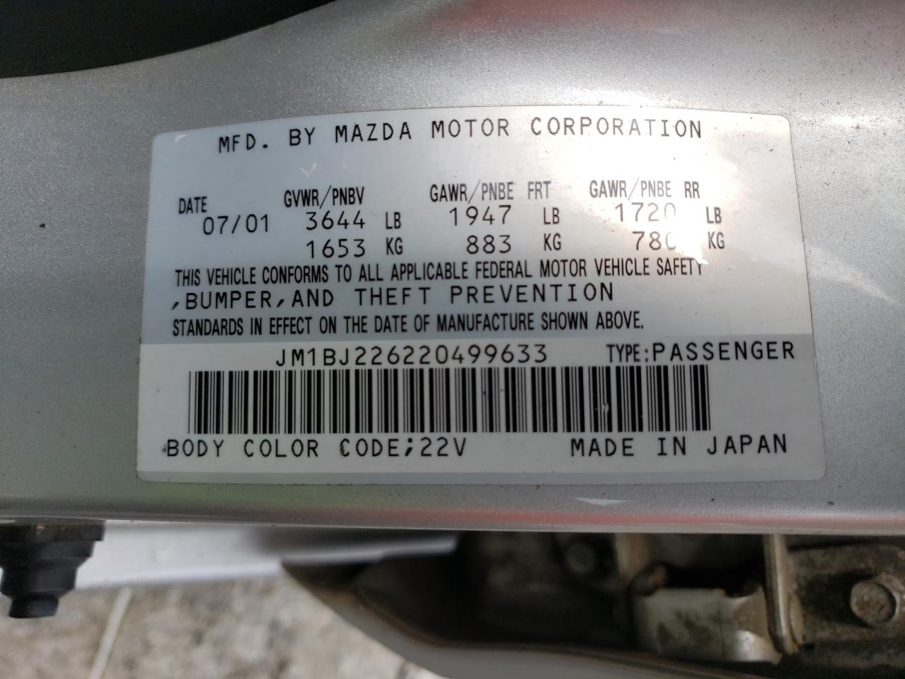 JM1BJ226220499633 — 2002 MAZDA PROTEGE History & VIN | AutoHelperBot