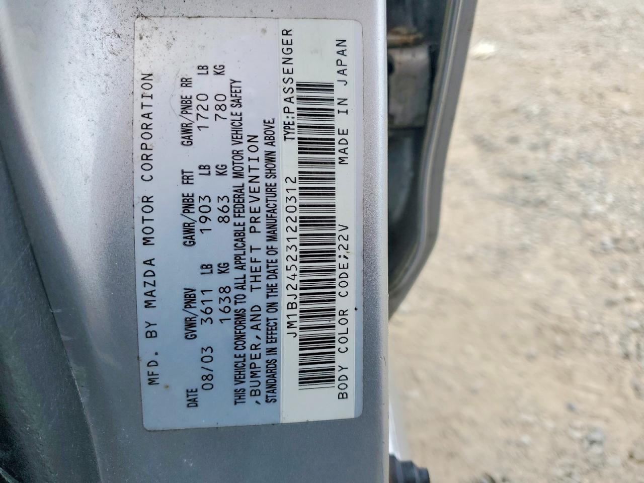 2003 Mazda Protege Pr5 Silver vin: JM1BJ245231220312