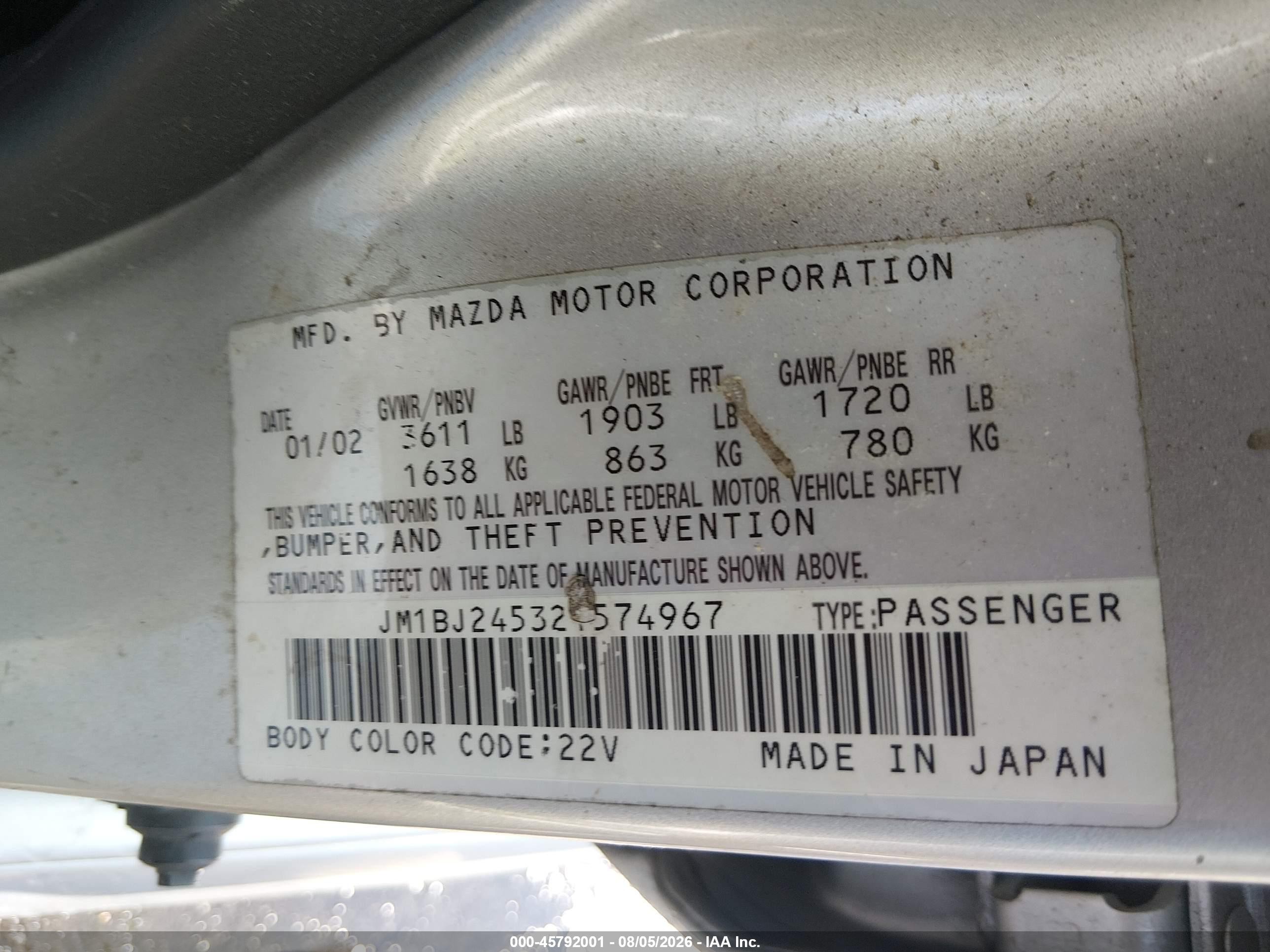 2002 Mazda Protege5   Silver vin: JM1BJ245321574967