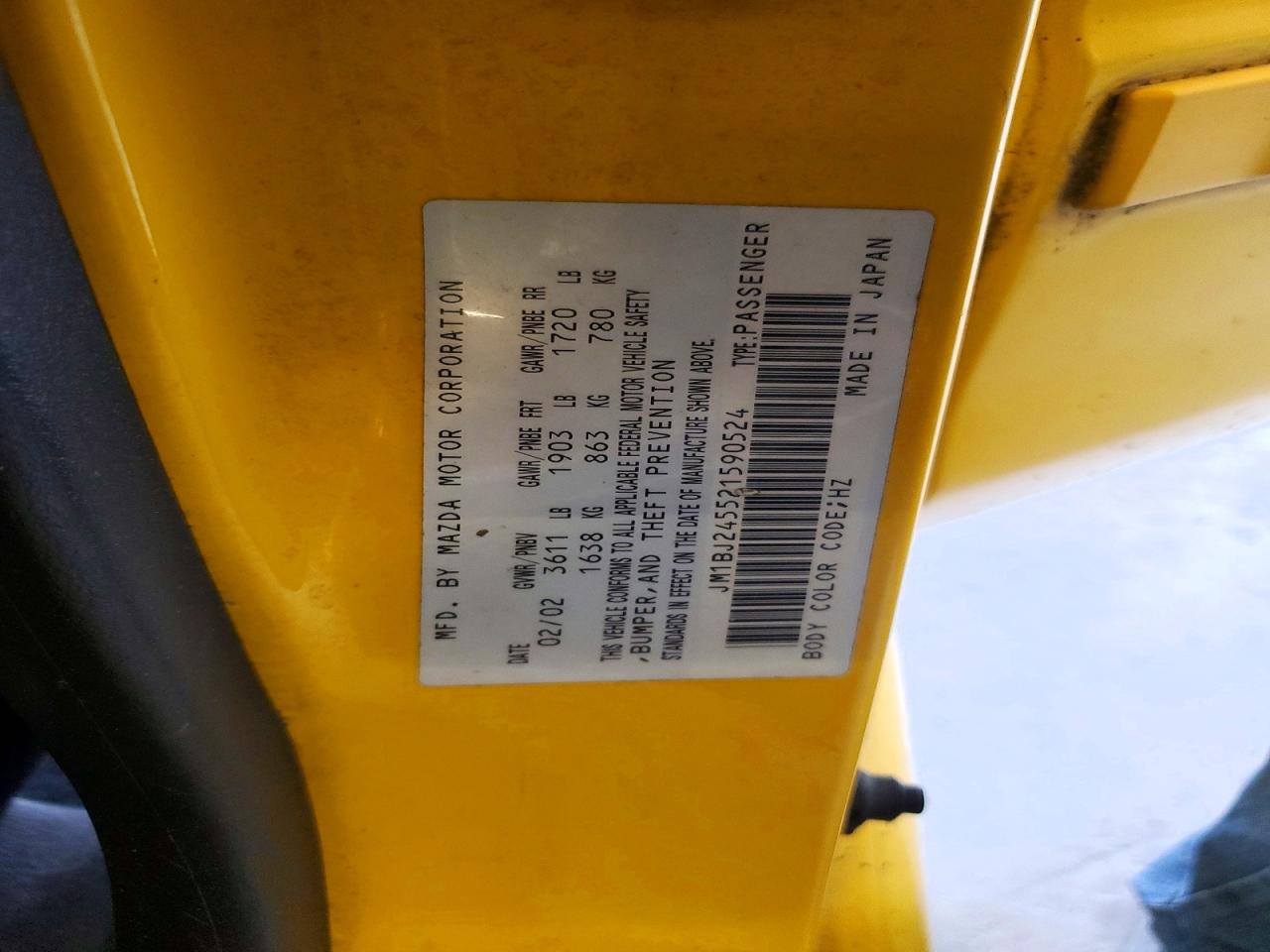 2002 Mazda Protege Pr5 Yellow vin: JM1BJ245521590524