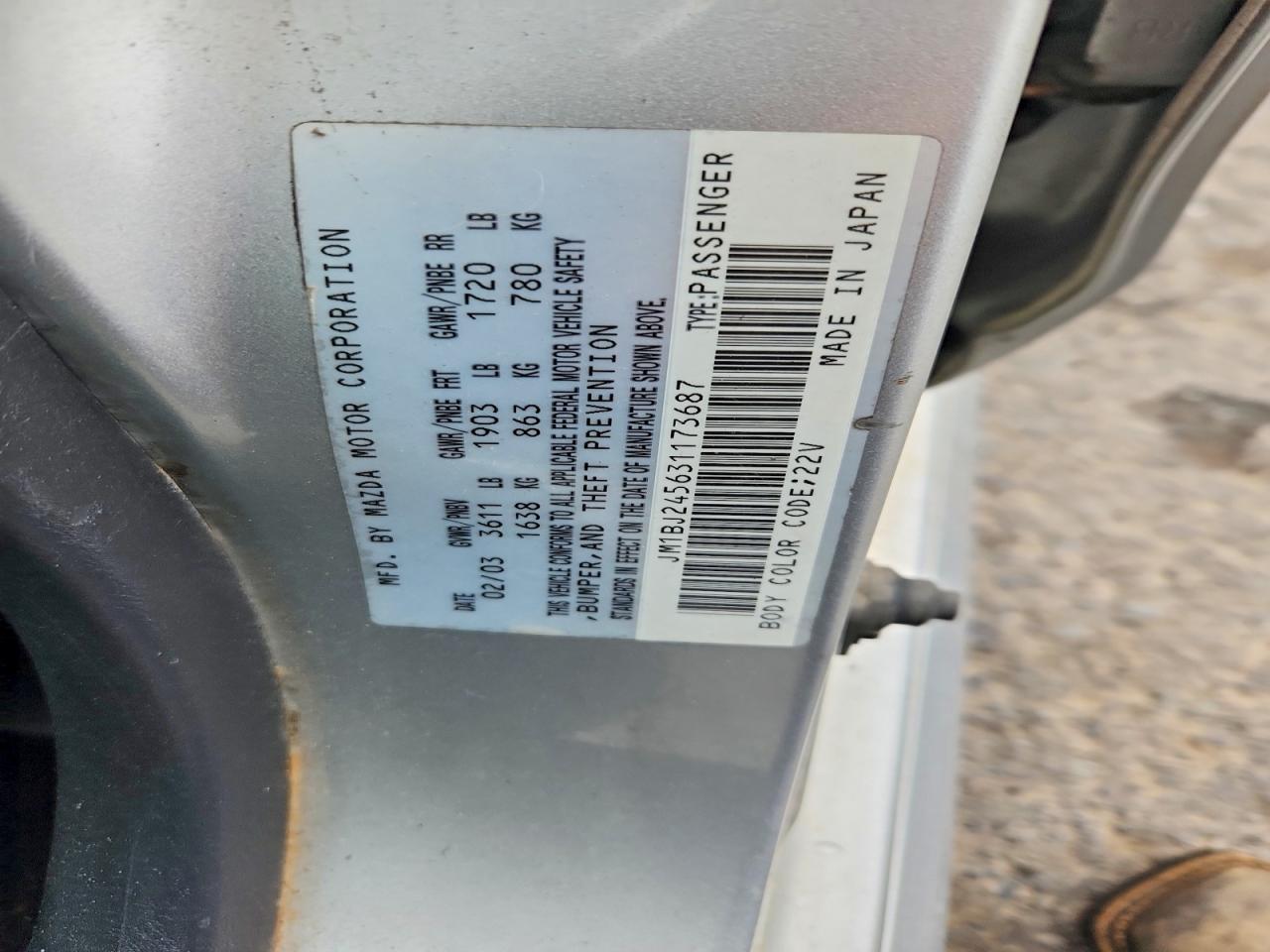 2003 Mazda Protege Pr5 Silver vin: JM1BJ245631173687