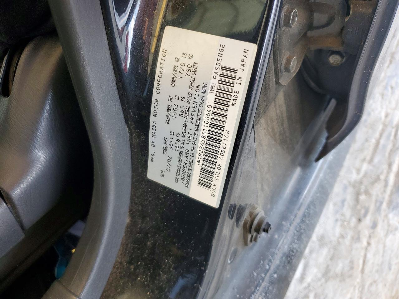 2003 Mazda Protege Pr5 Black vin: JM1BJ245831106640