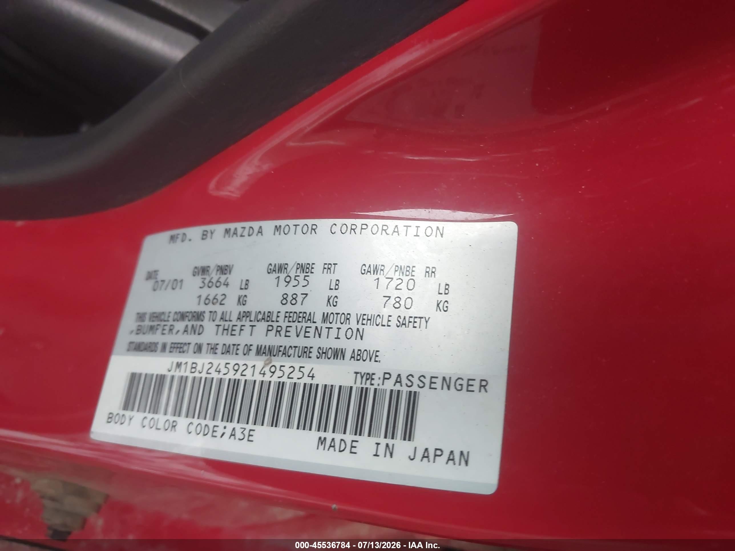2002 Mazda Protege5   Red vin: JM1BJ245921495254
