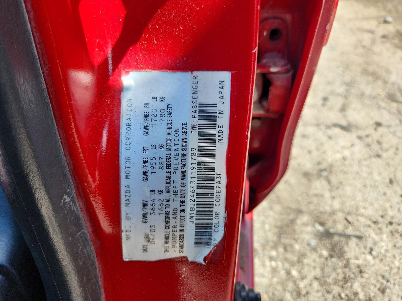 2003 Mazda Protege Pr5 Red vin: JM1BJ246431191789