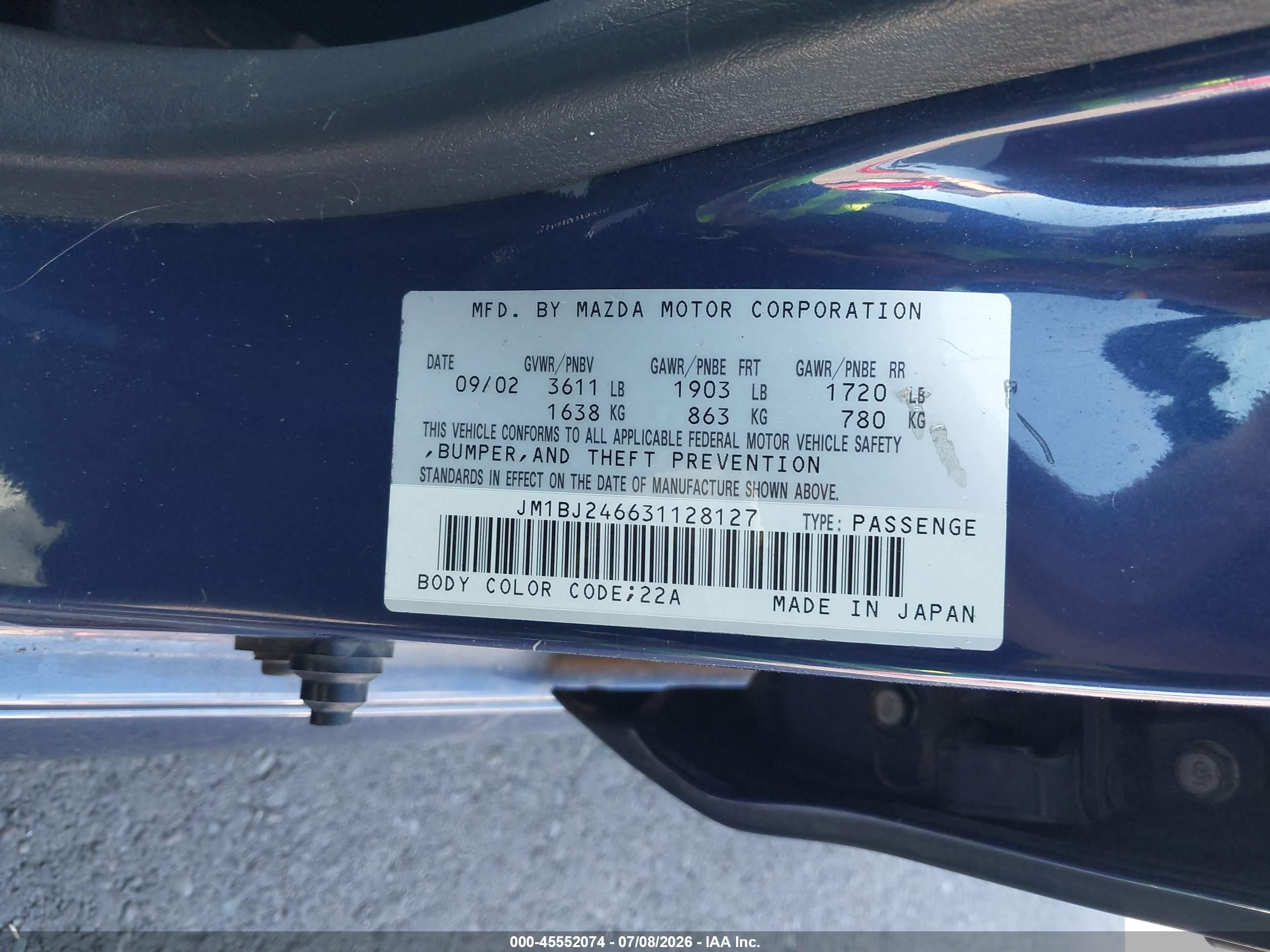 2003 Mazda Protege5   Синий vin: JM1BJ246631128127
