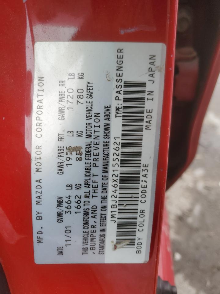 2002 Mazda Protege Pr5 Red vin: JM1BJ246X21552621