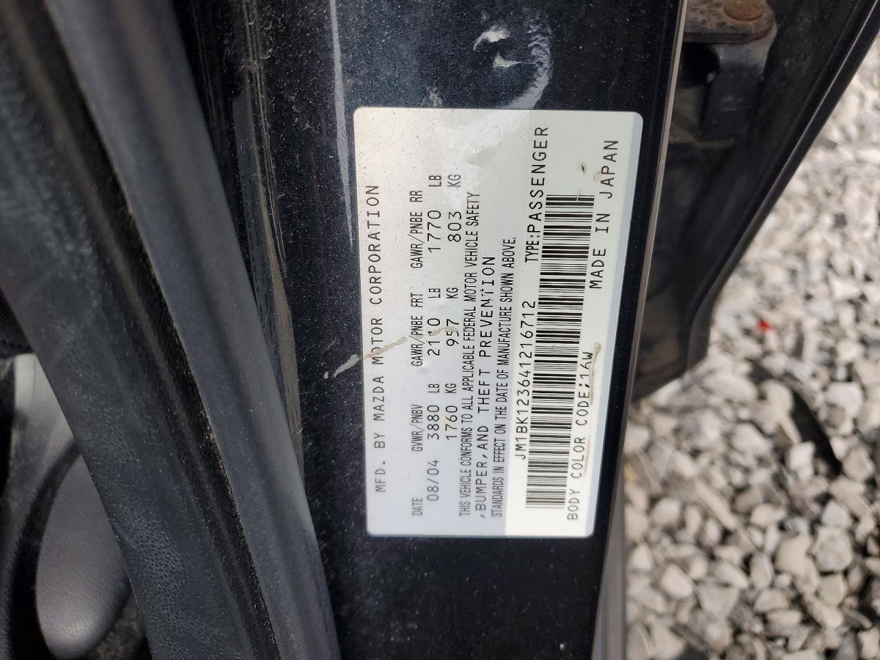 2004 Mazda 3 S Black vin: JM1BK123641216712
