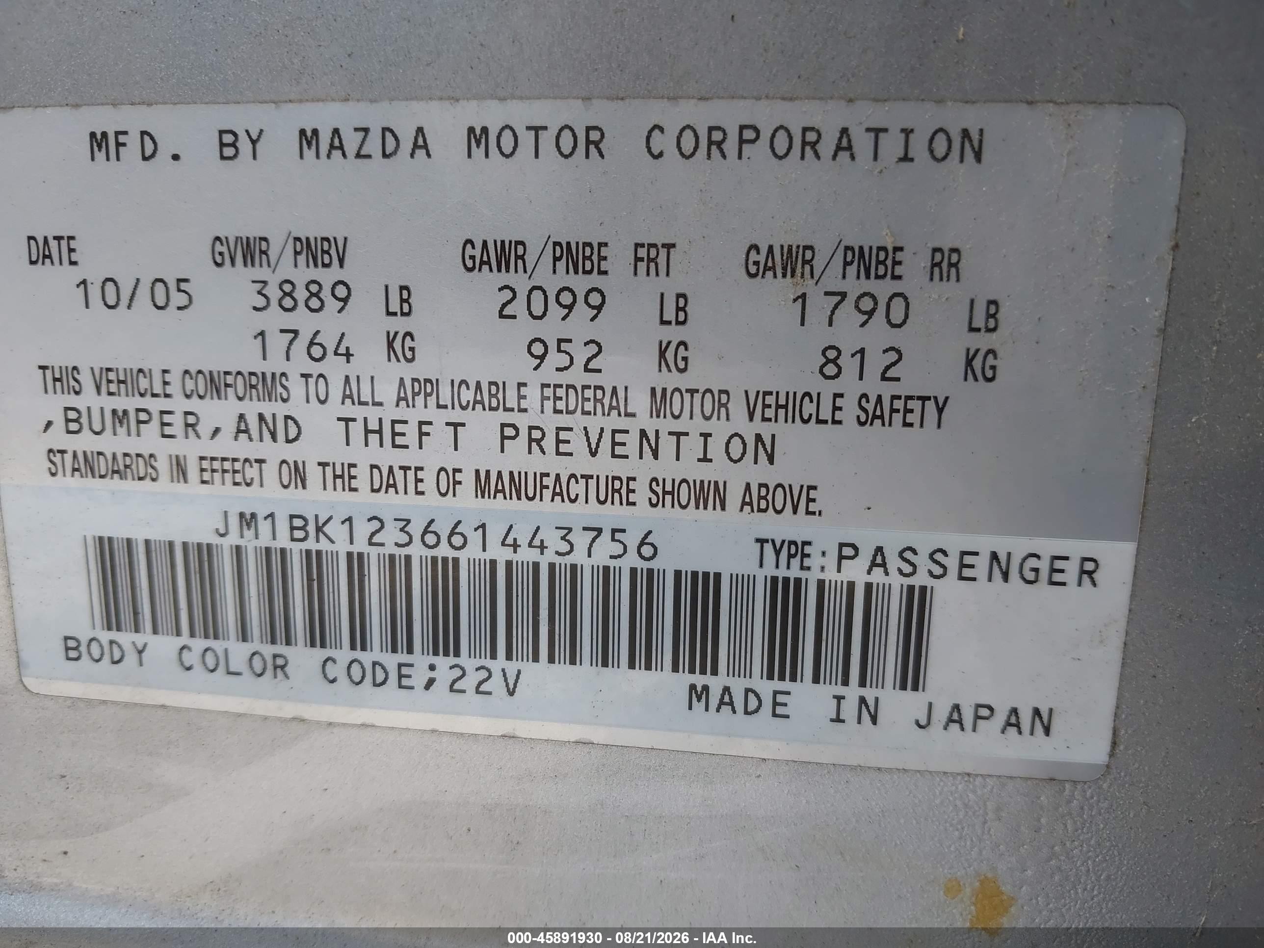 2006 Mazda Mazda3 S Silver vin: JM1BK123661443756