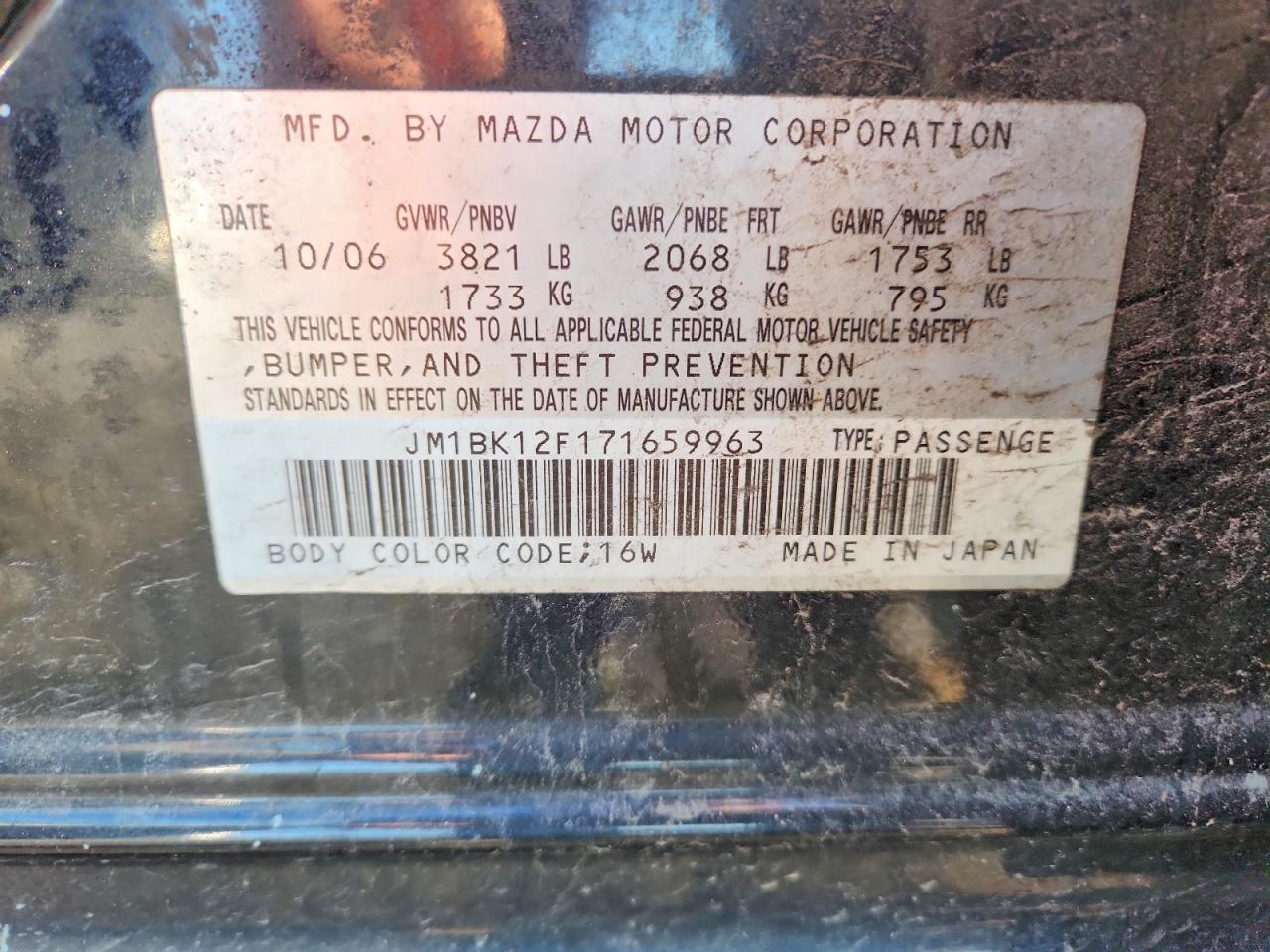 2007 Mazda 3 I Черный vin: JM1BK12F171659963