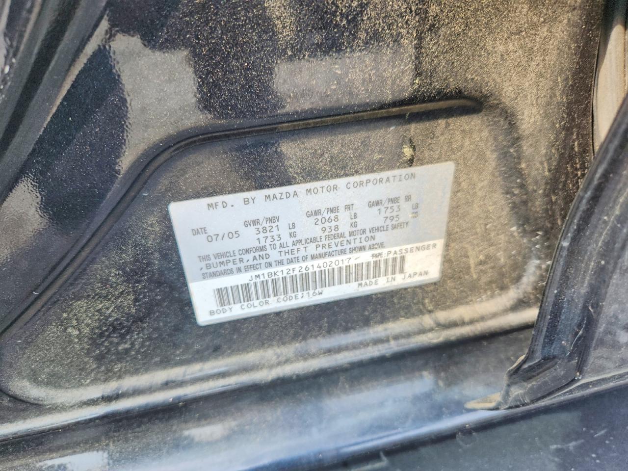 2006 Mazda Mazda 3 Black vin: JM1BK12F261402017