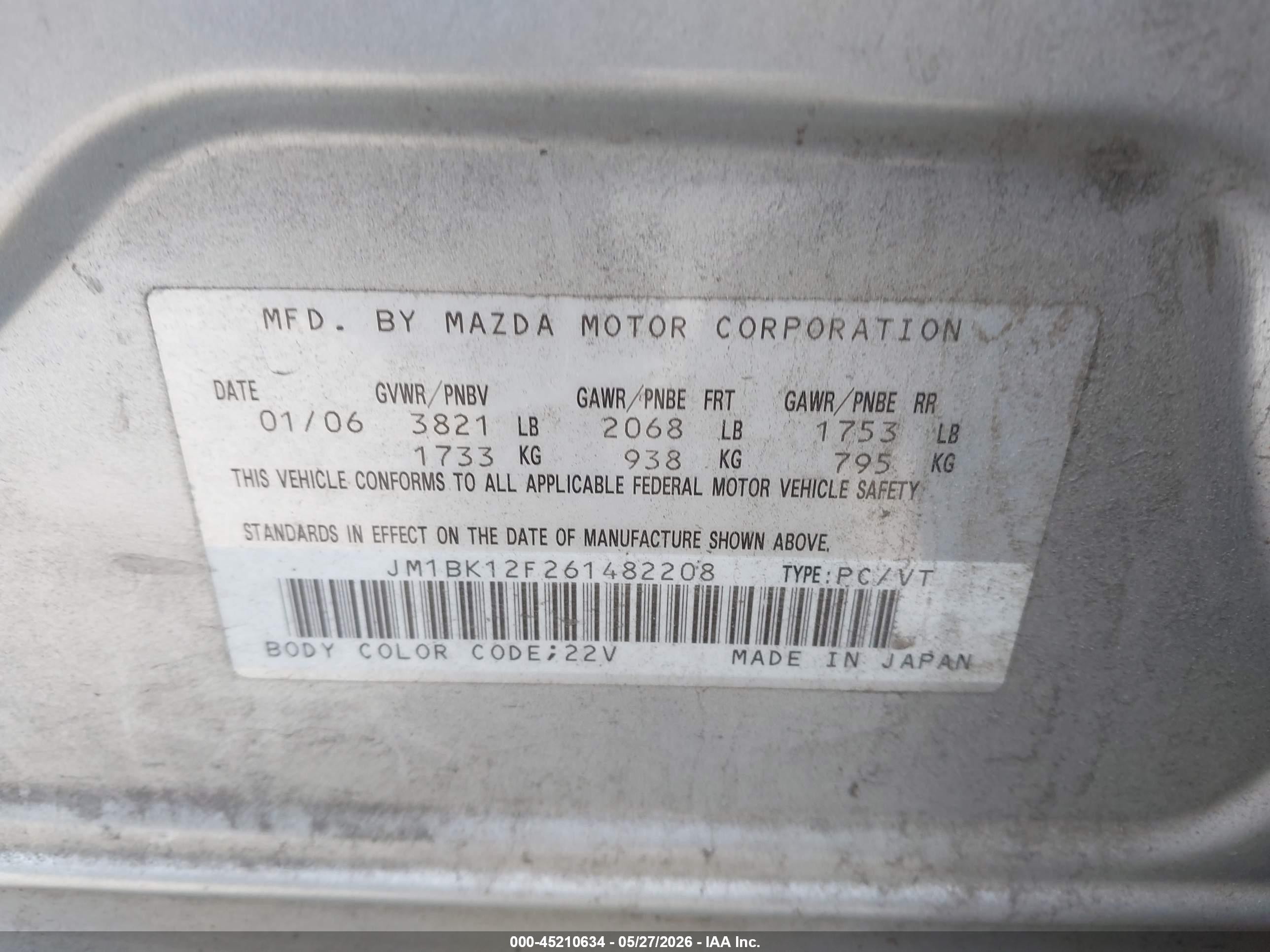 2006 Mazda Mazda3 I Silver vin: JM1BK12F261482208