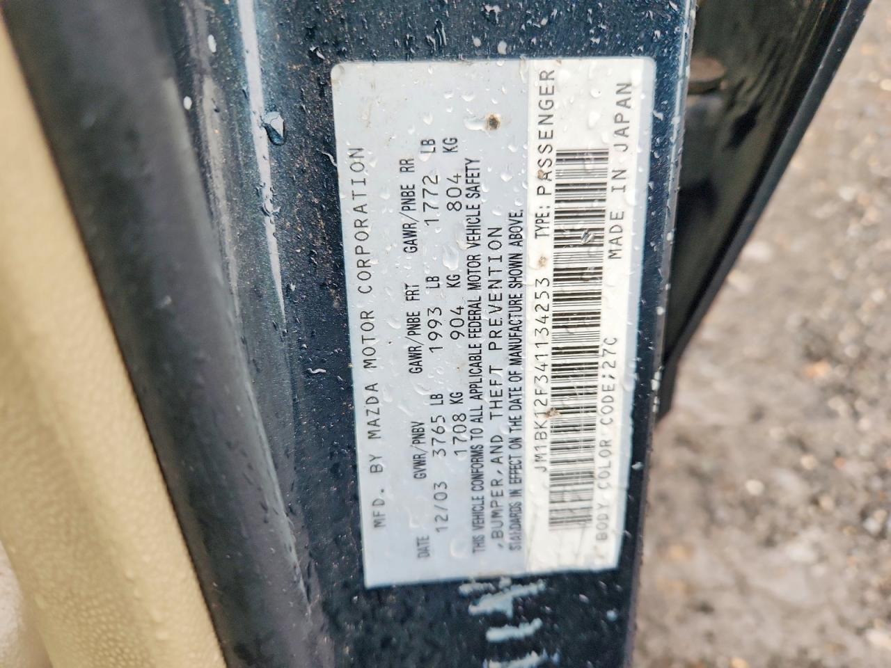 2004 Mazda 3 I Green vin: JM1BK12F341134253