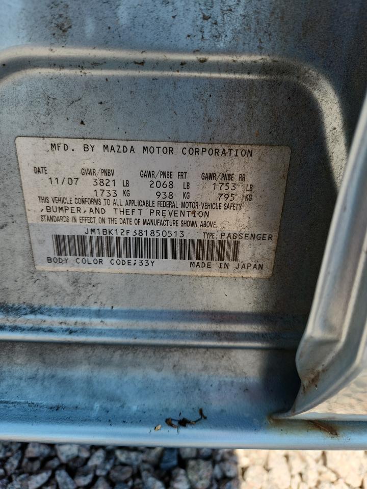 2008 Mazda 3 I Blue vin: JM1BK12F381850513