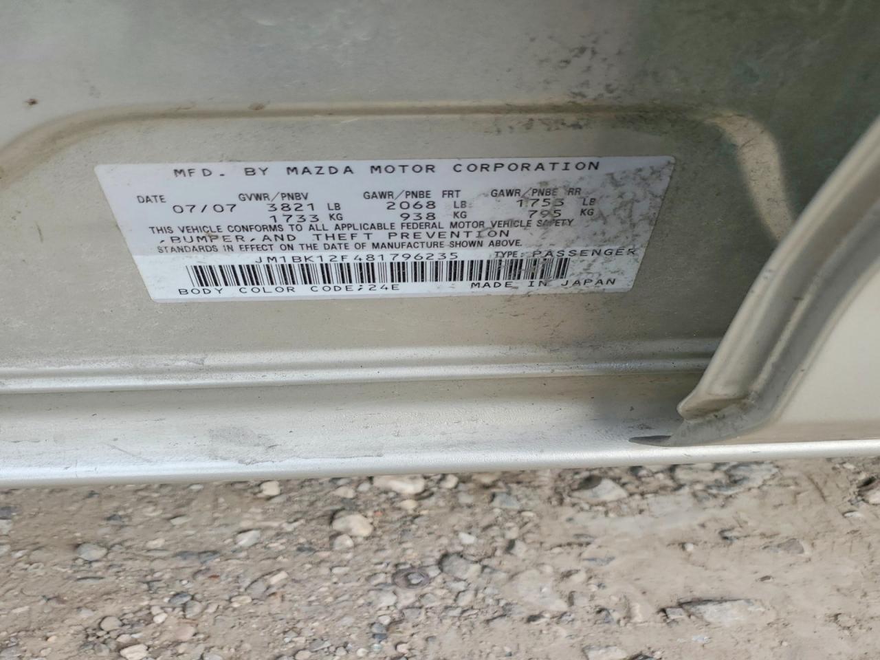 2008 Mazda 3 I Tan vin: JM1BK12F481796235