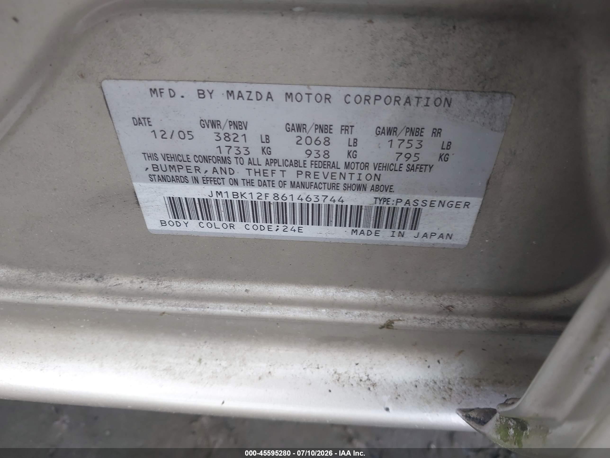 2006 Mazda Mazda3 I Touring Tan vin: JM1BK12F861463744
