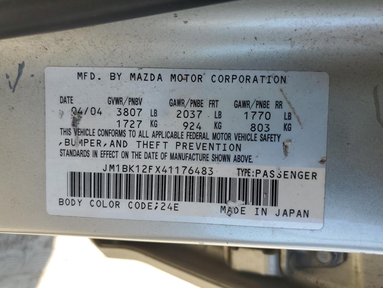 2004 Mazda 3 Silver vin: JM1BK12FX41176483