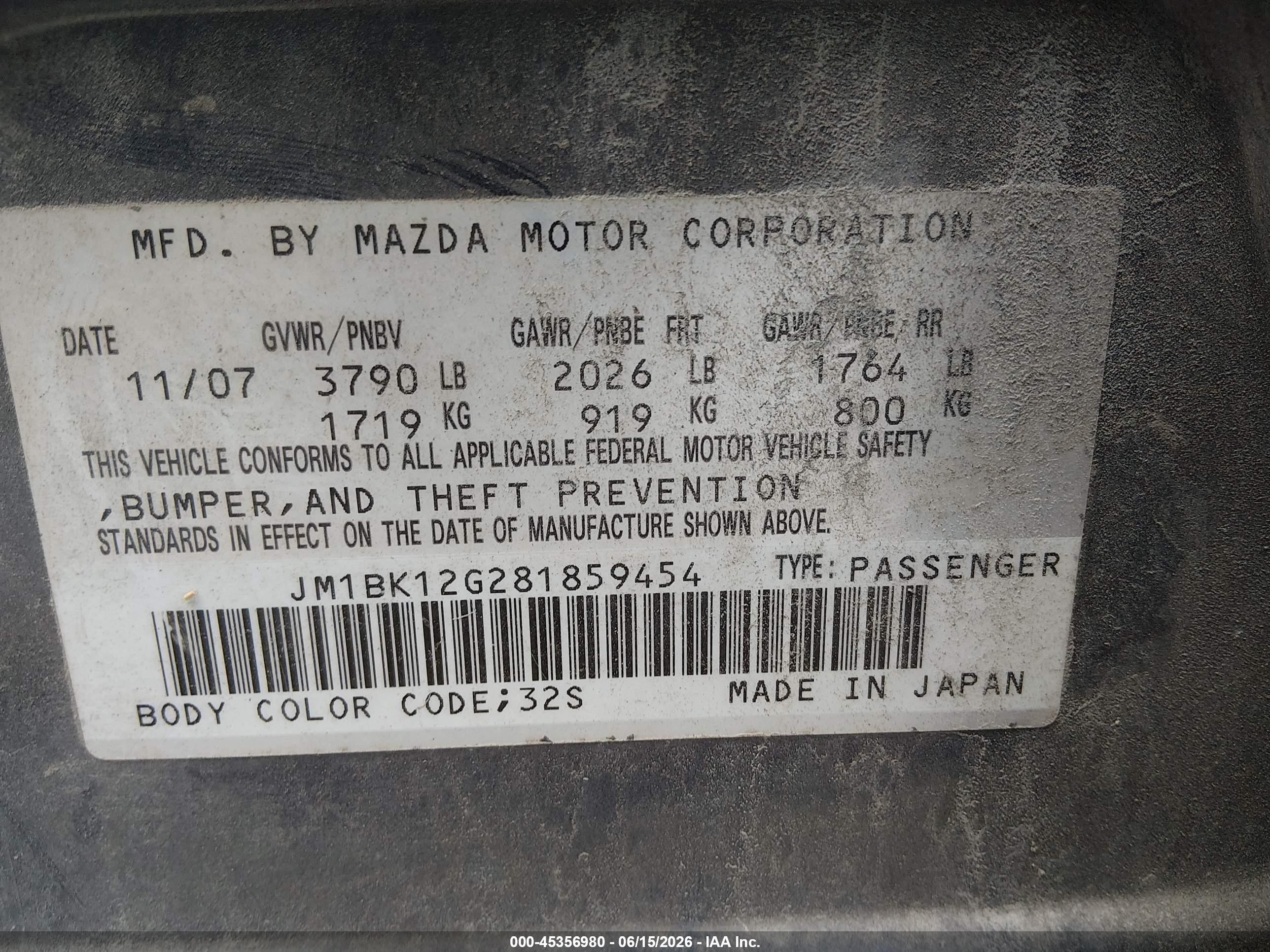 2008 Mazda Mazda3 I Sport Silver vin: JM1BK12G281859454