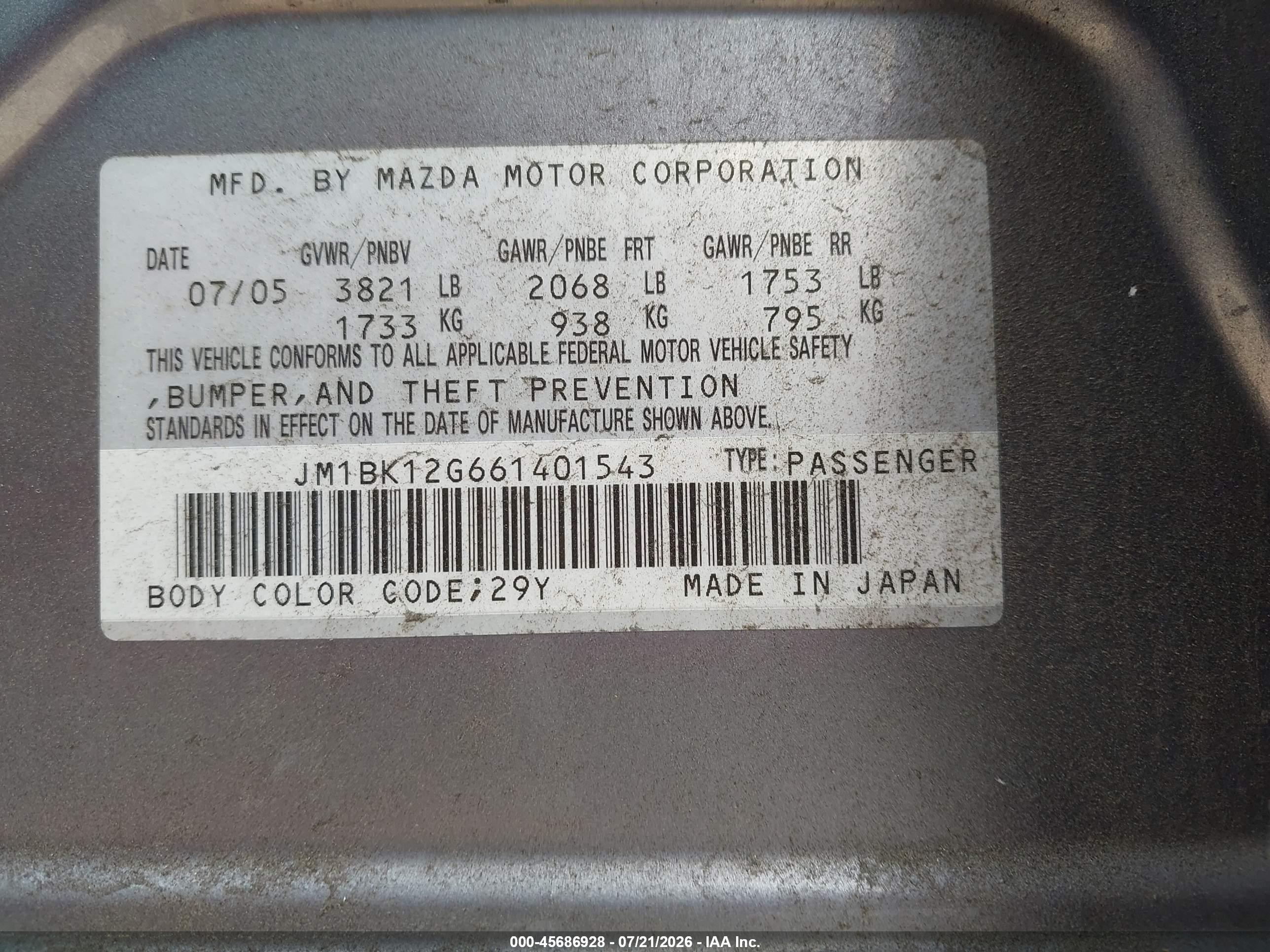 2006 Mazda Mazda3 I Touring Silver vin: JM1BK12G661401543