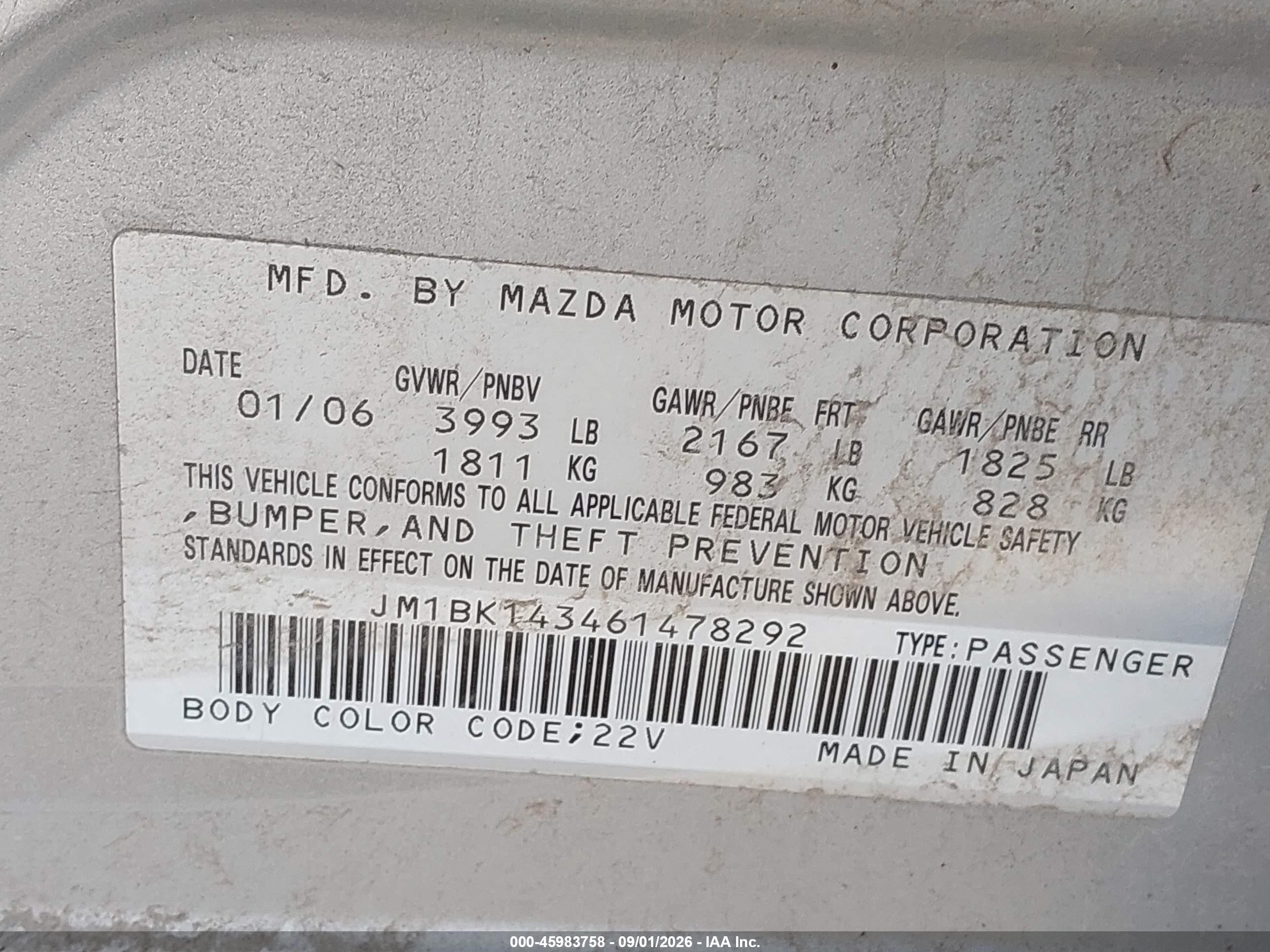 2006 Mazda Mazda3 S Silver vin: JM1BK143461478292
