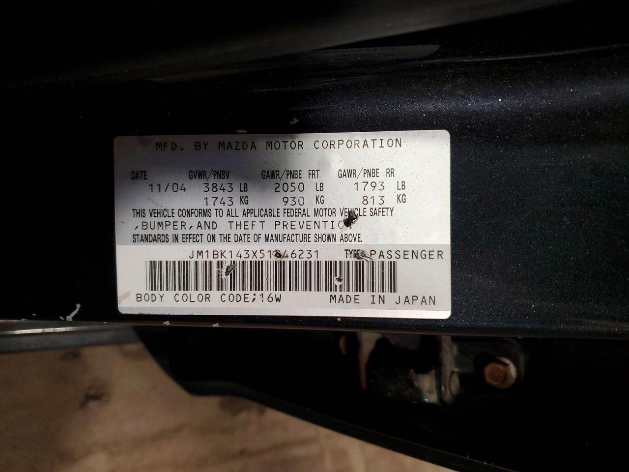 2005 Mazda 3 Hatchback Black vin: JM1BK143X51246231
