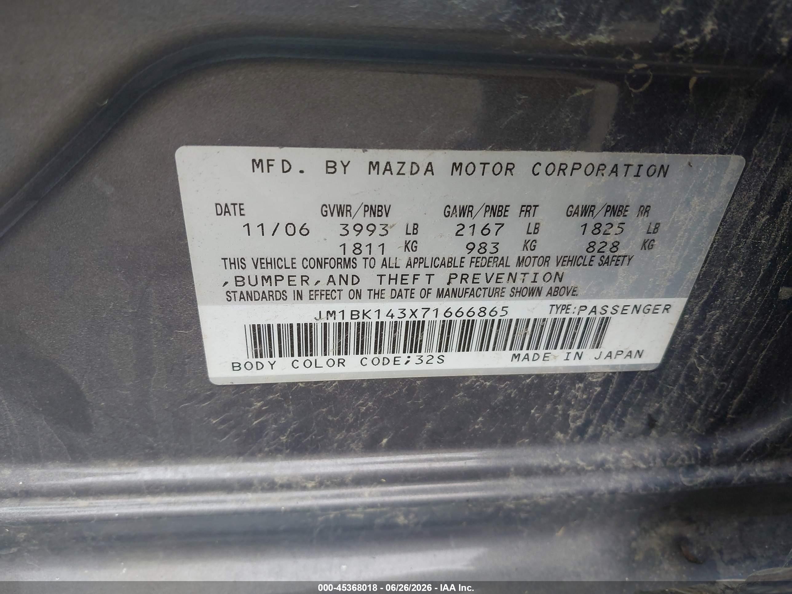 2007 Mazda Mazda3 S Sport Gray vin: JM1BK143X71666865