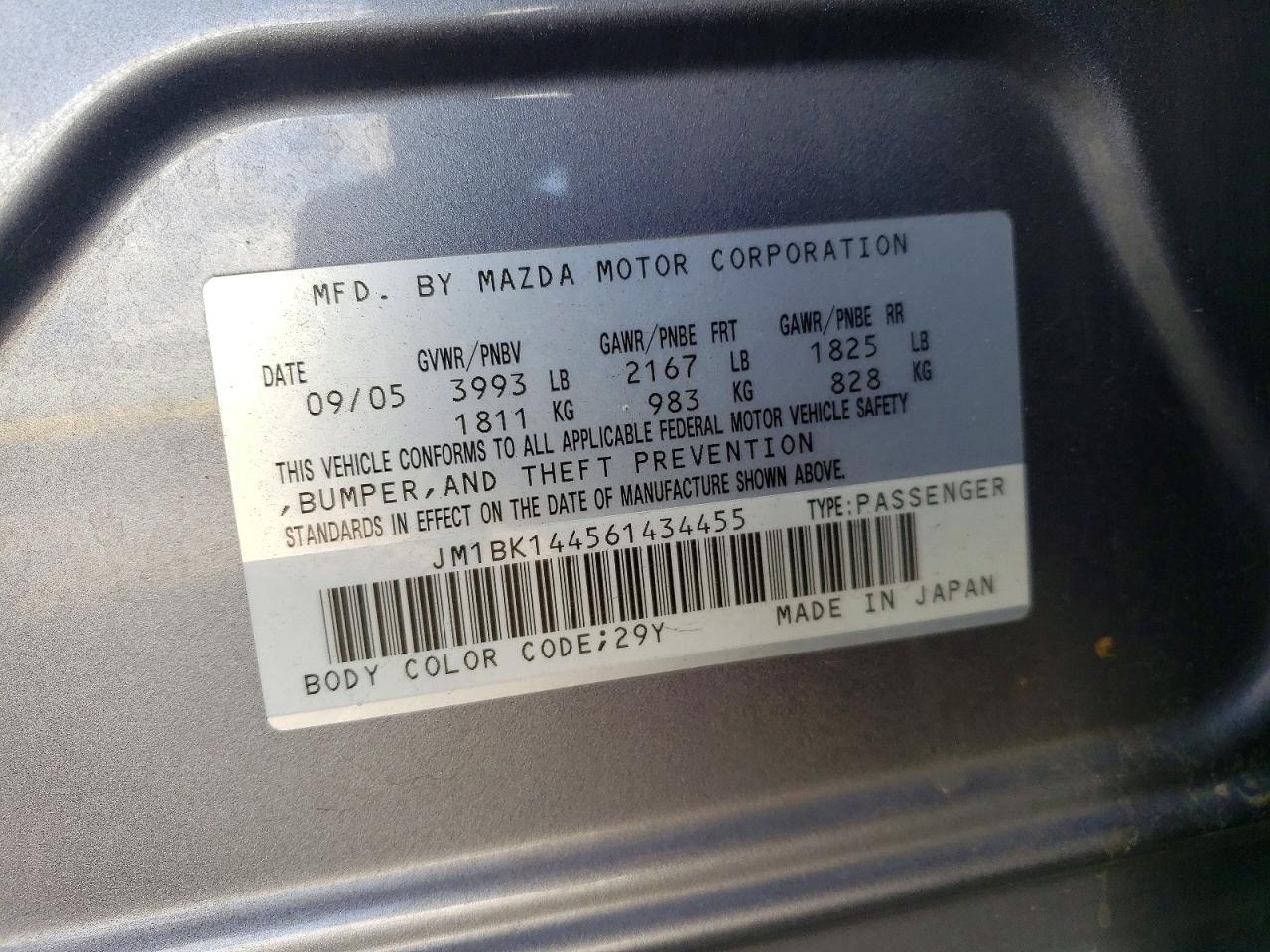 2006 Mazda 3 Hatchback Gray vin: JM1BK144561434455