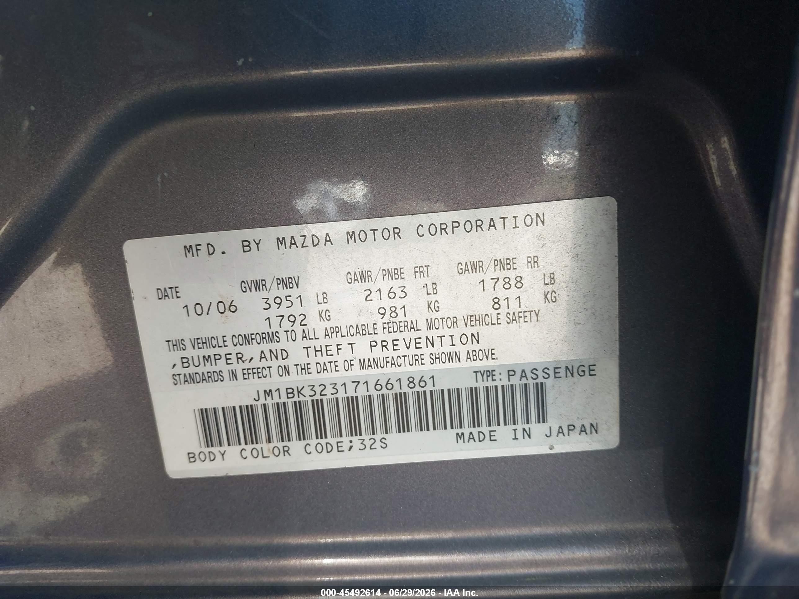2007 Mazda Mazda3 S Sport Gray vin: JM1BK323171661861