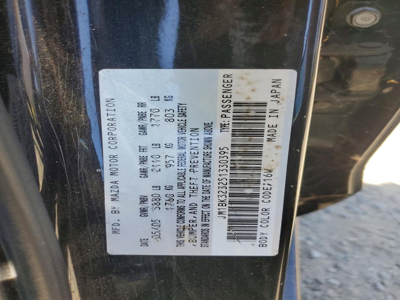2005 Mazda 3 S Черный vin: JM1BK323251330395