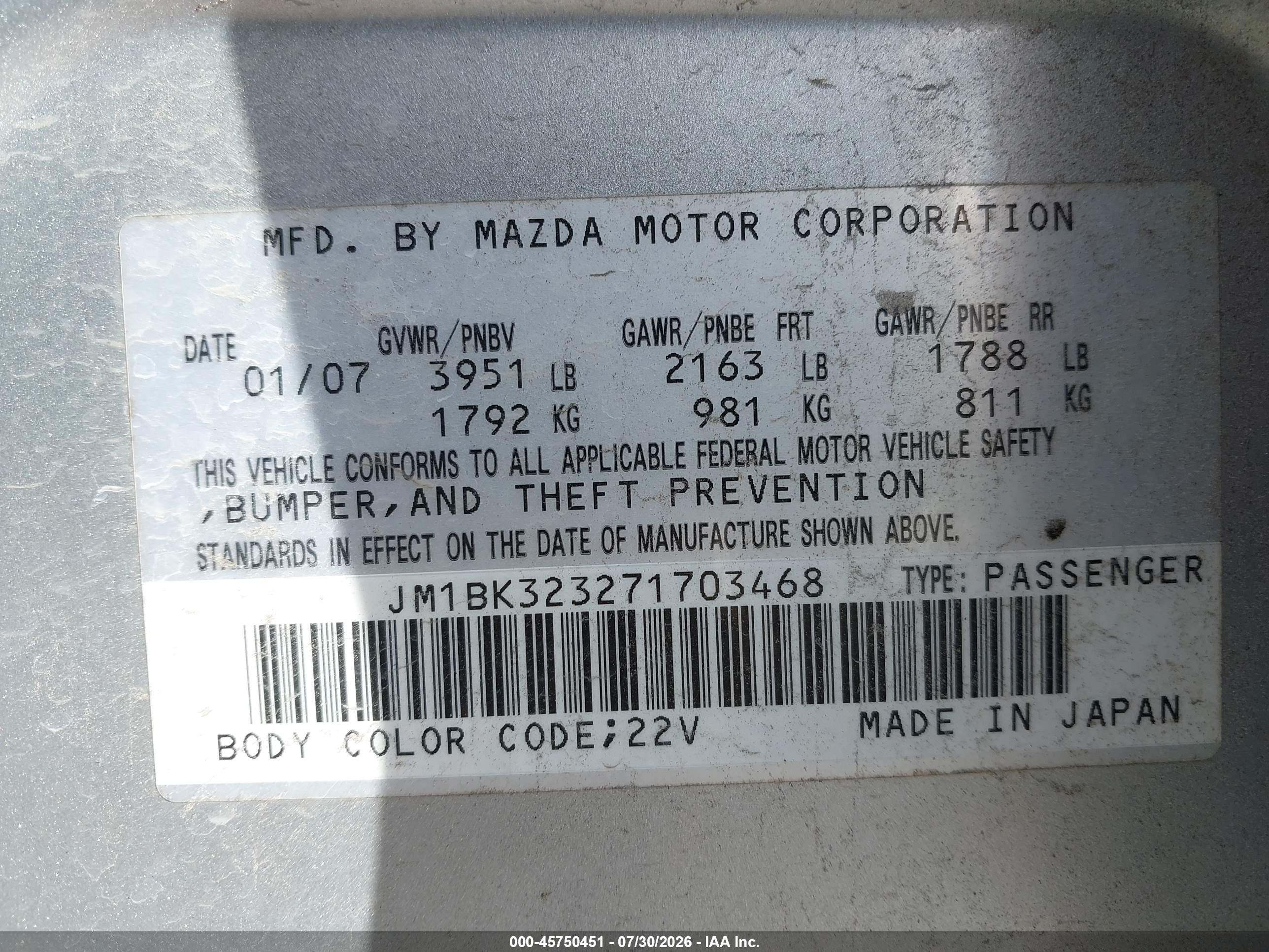 2007 Mazda Mazda3 S Grand Touring Silver vin: JM1BK323271703468