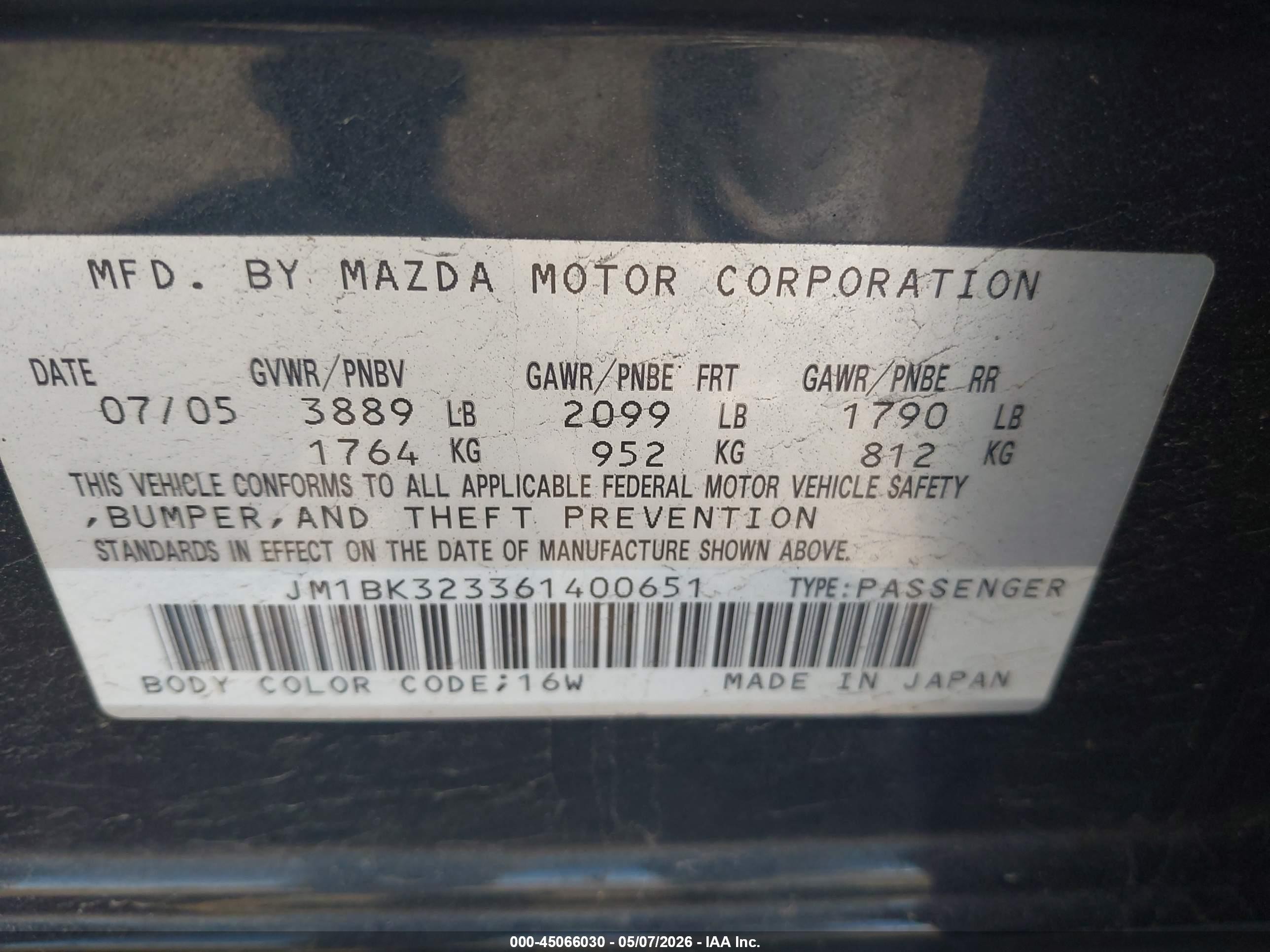 2006 Mazda Mazda3 S Grand Touring Red vin: JM1BK323361400651