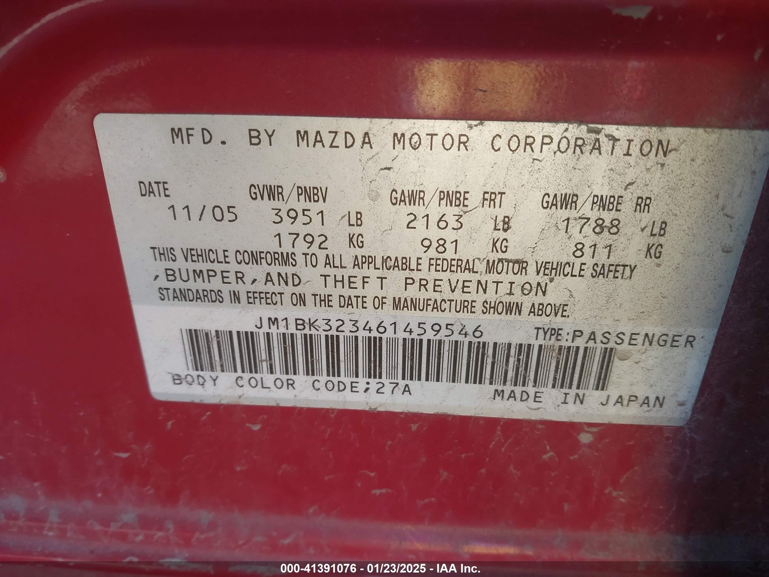 2006 Mazda Mazda3 S Grand Touring Red vin: JM1BK323461459546