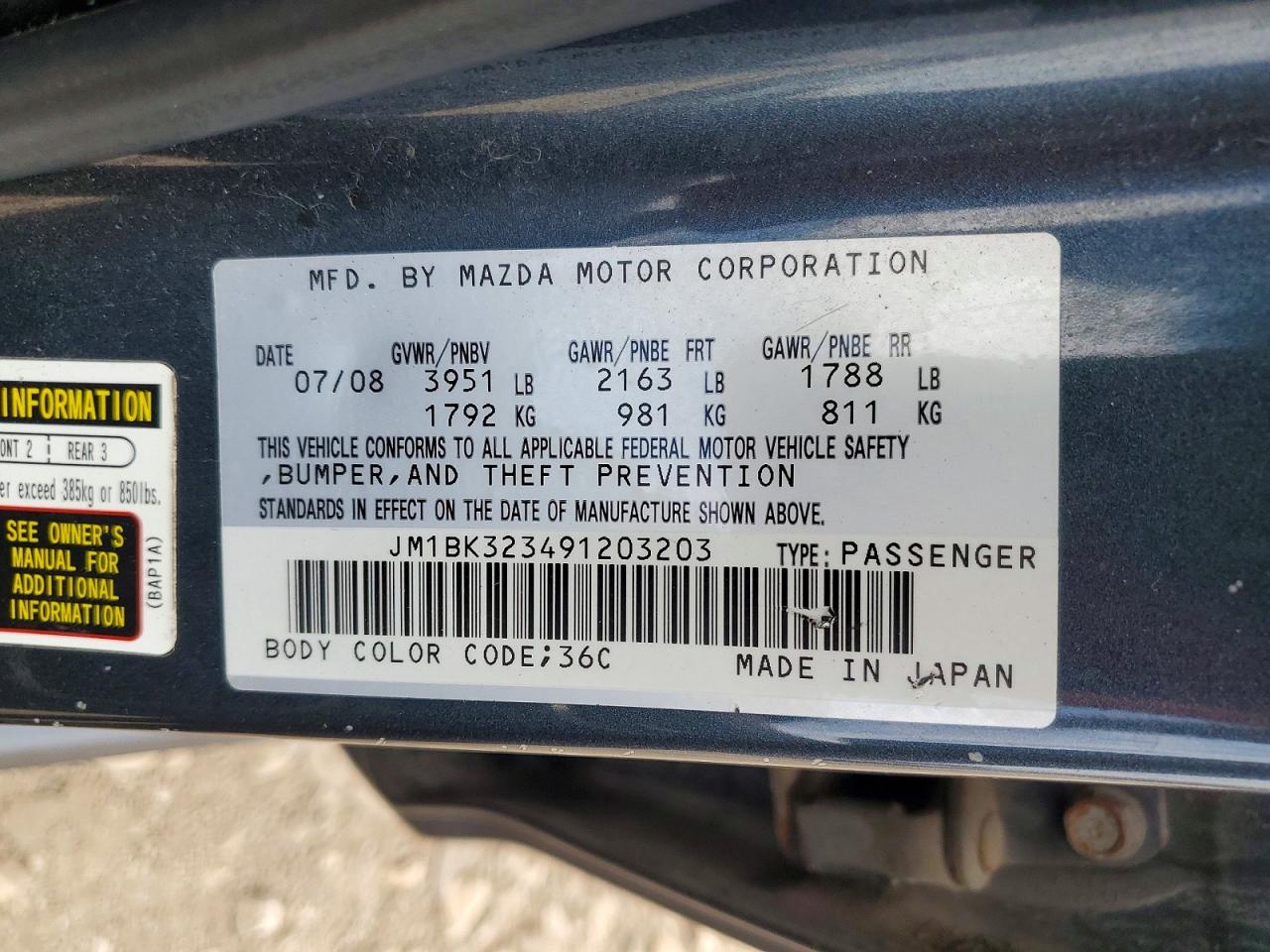 2009 Mazda 3 S Gray vin: JM1BK323491203203