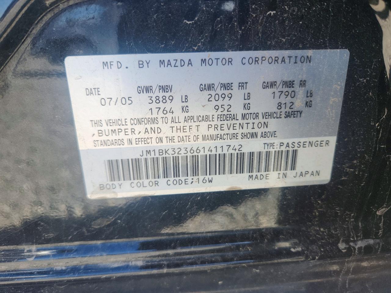 2006 Mazda 3 S Черный vin: JM1BK323661411742