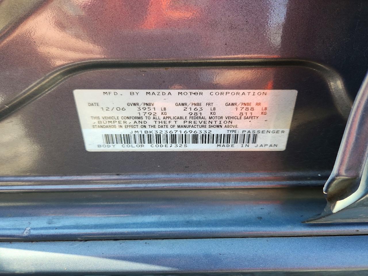 2007 Mazda 3 S Silver vin: JM1BK323671696332