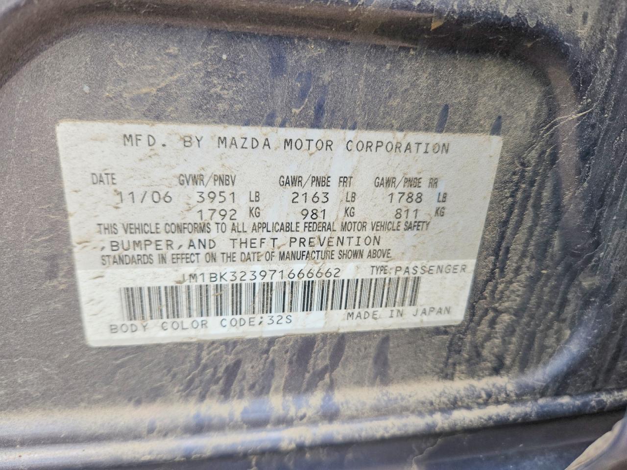 2007 Mazda 3 S Gray vin: JM1BK323971666662