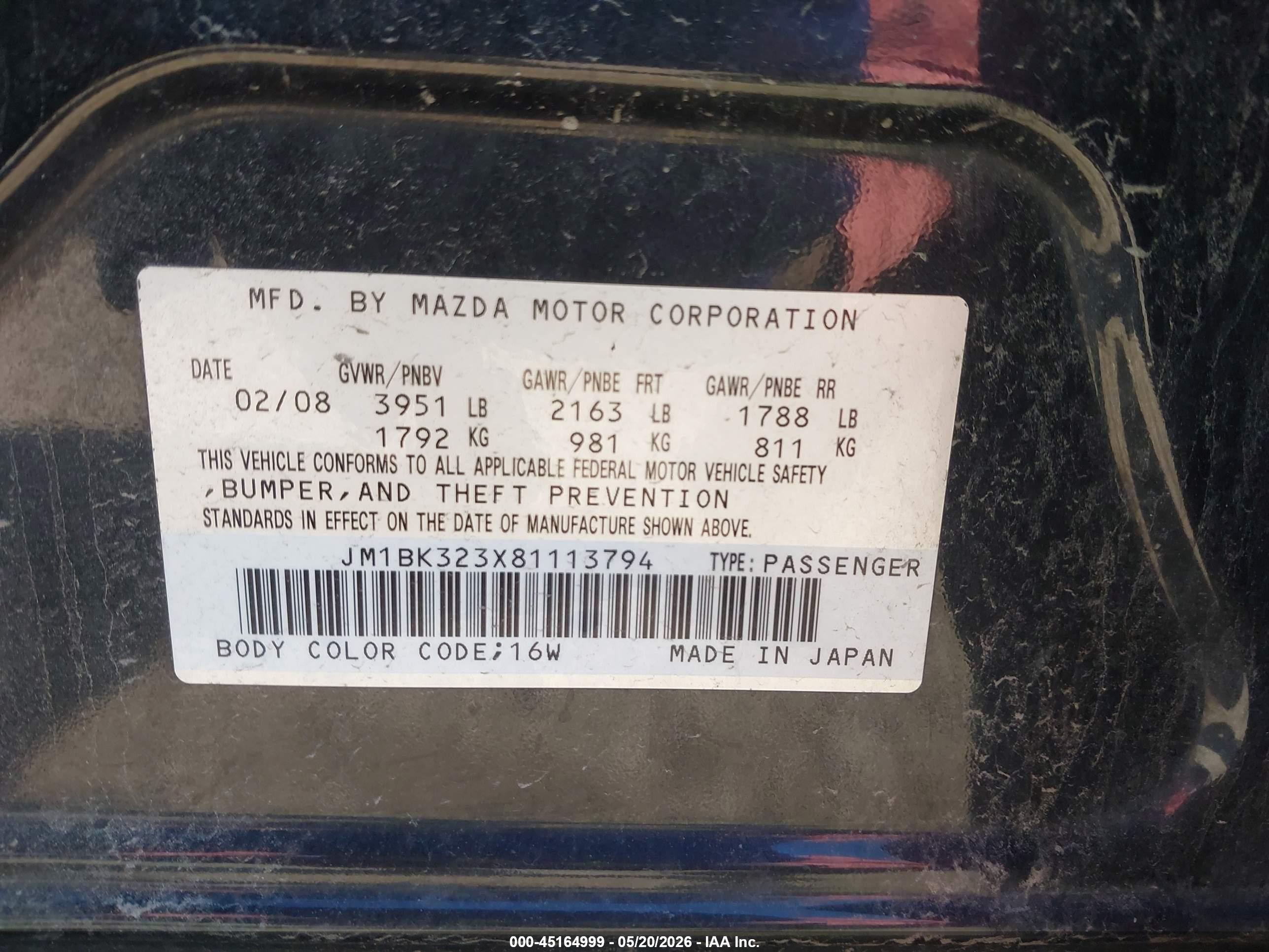 2008 Mazda Mazda3 S Grand Touring Black vin: JM1BK323X81113794