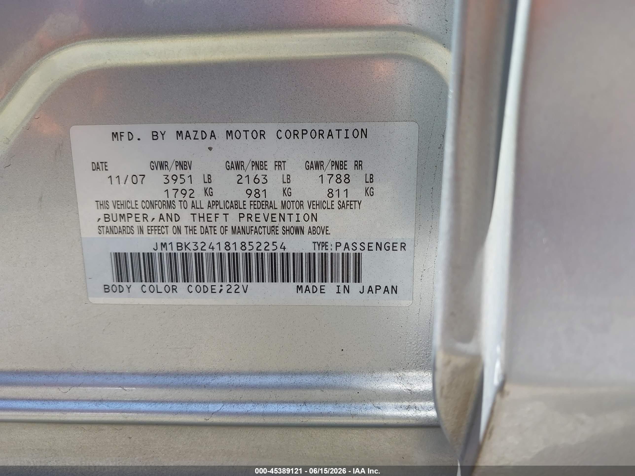 2008 Mazda Mazda3 S Sport Silver vin: JM1BK324181852254