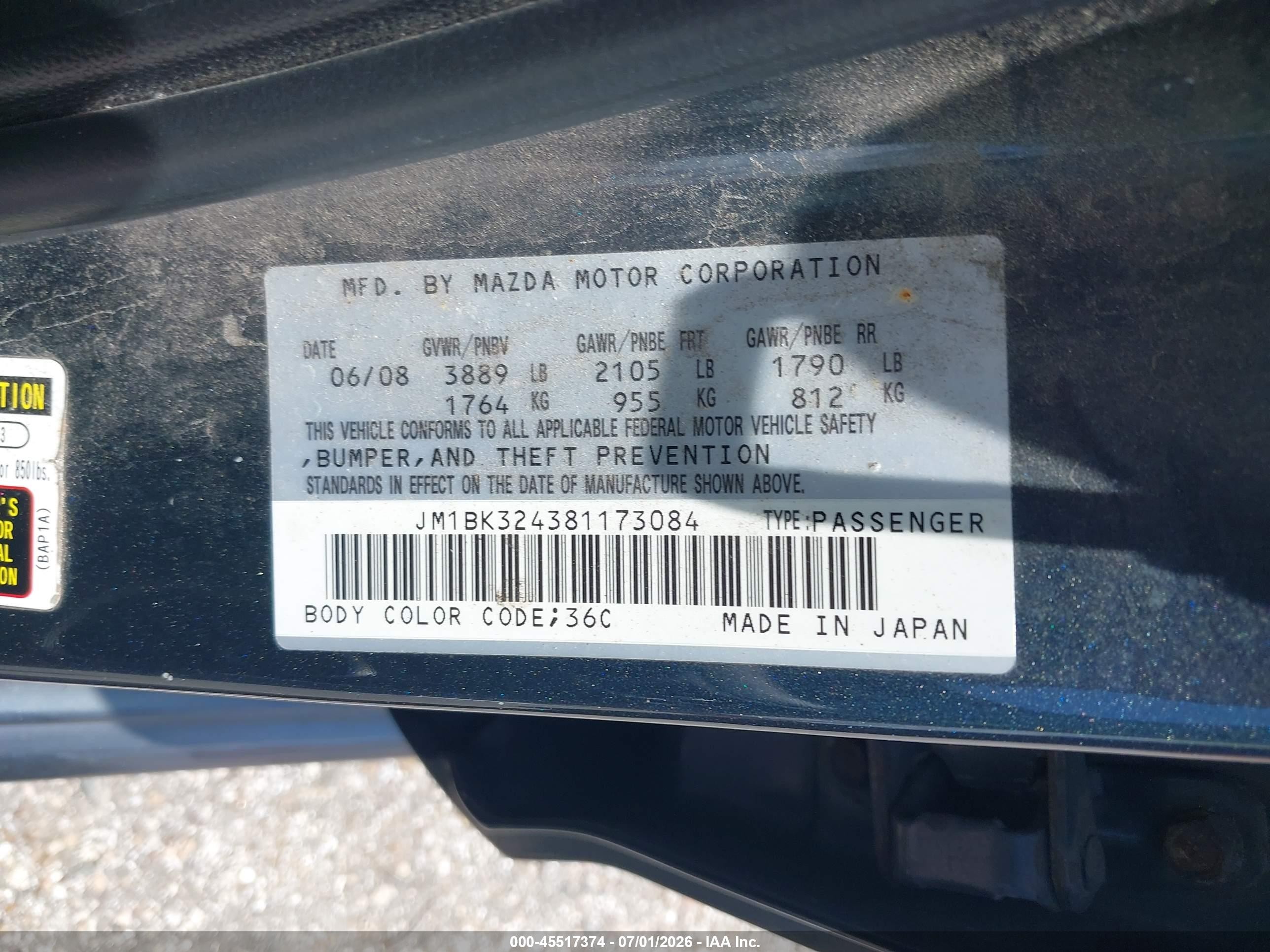 2008 Mazda Mazda3 S Grand Touring Black vin: JM1BK324381173084