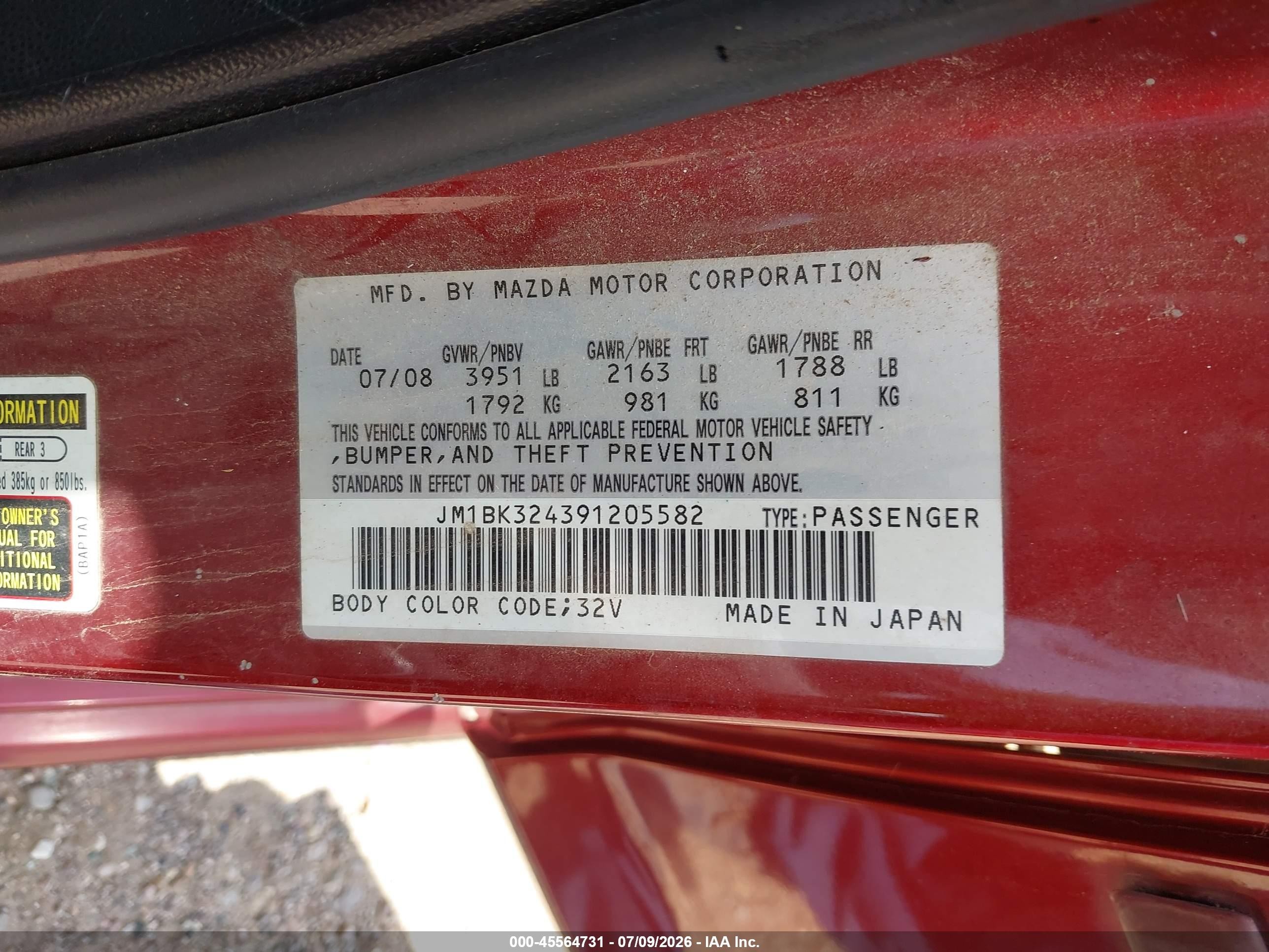 2009 Mazda Mazda3 S Grand Touring Red vin: JM1BK324391205582