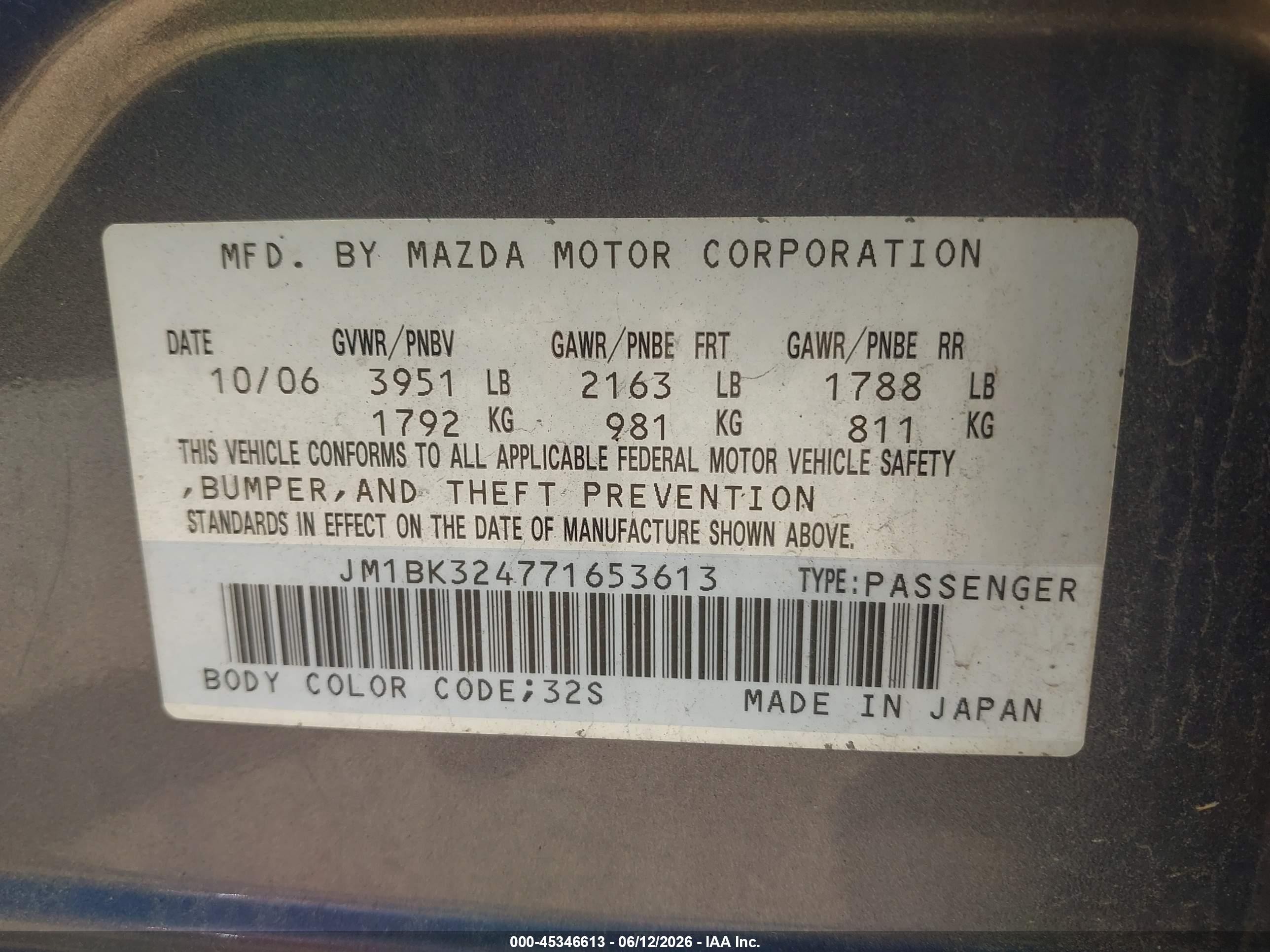 2007 Mazda Mazda3 S Sport Gray vin: JM1BK324771653613
