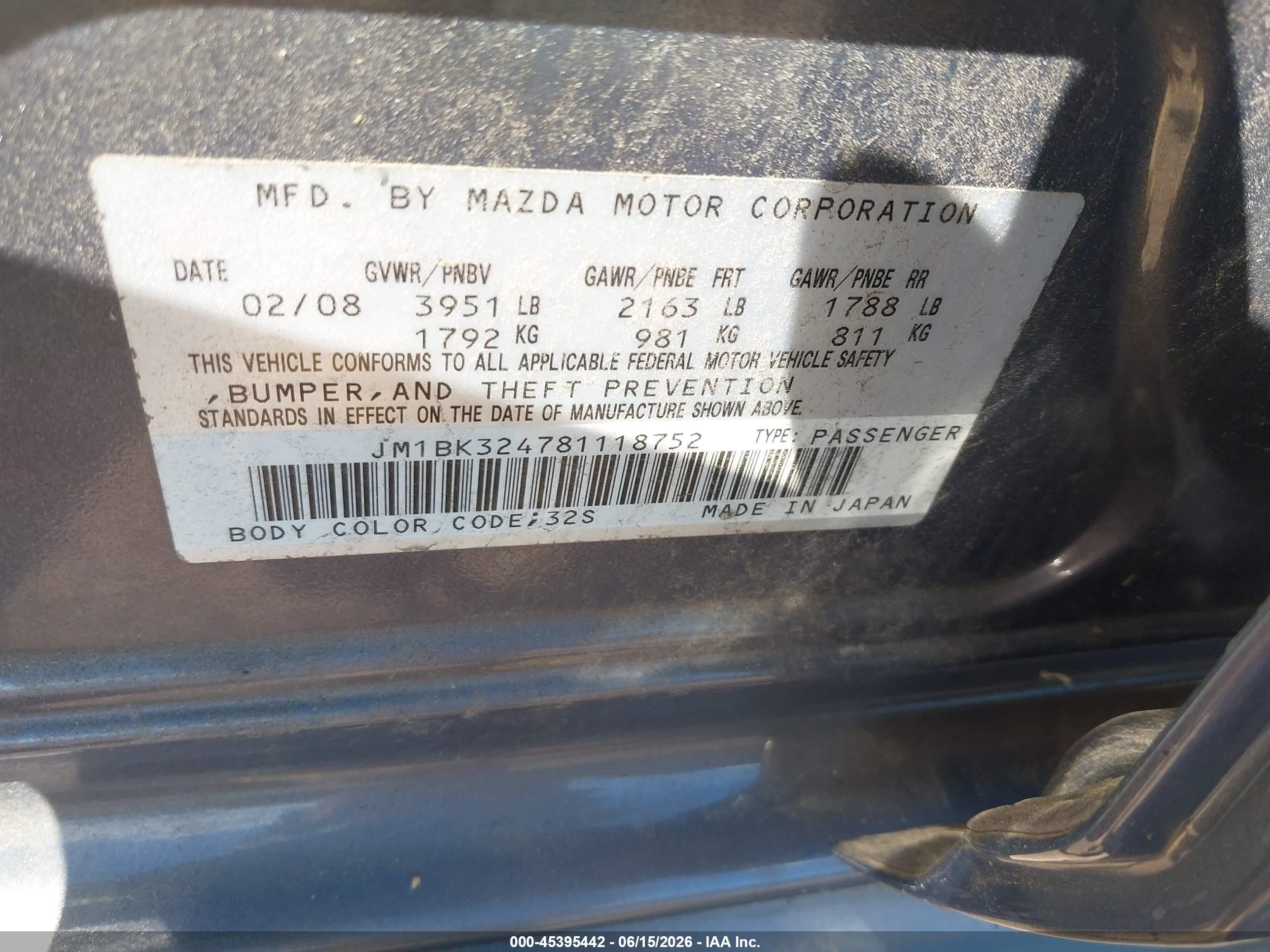 2008 Mazda 3 S Silver vin: JM1BK324781118752