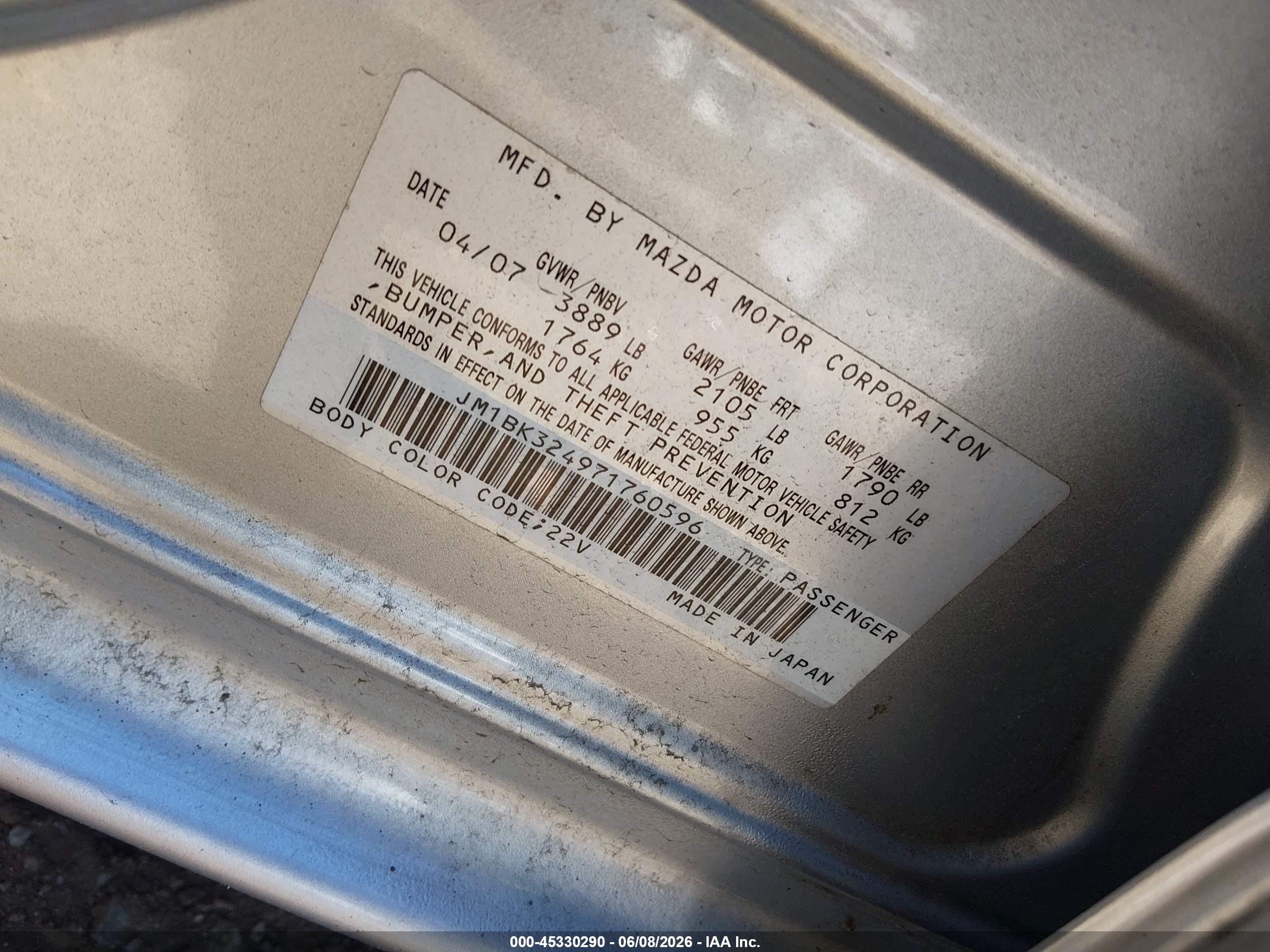 2007 Mazda Mazda3 S Sport Gray vin: JM1BK324971760596