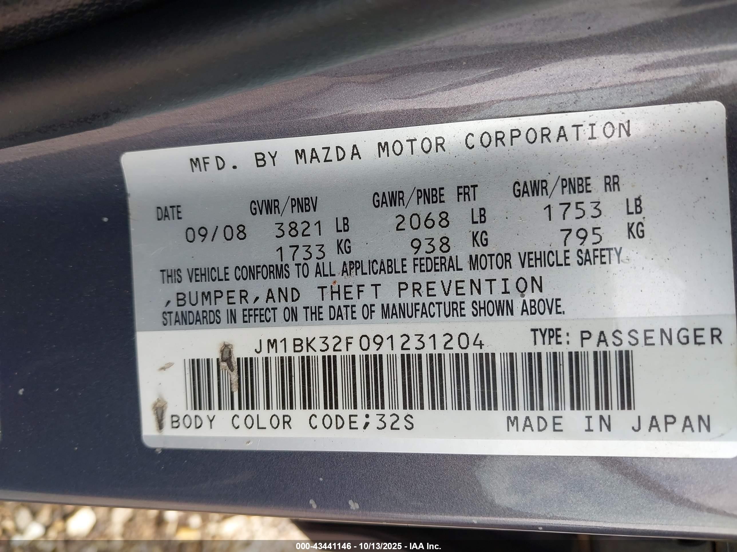 2009 Mazda Mazda3 I Gray vin: JM1BK32F091231204