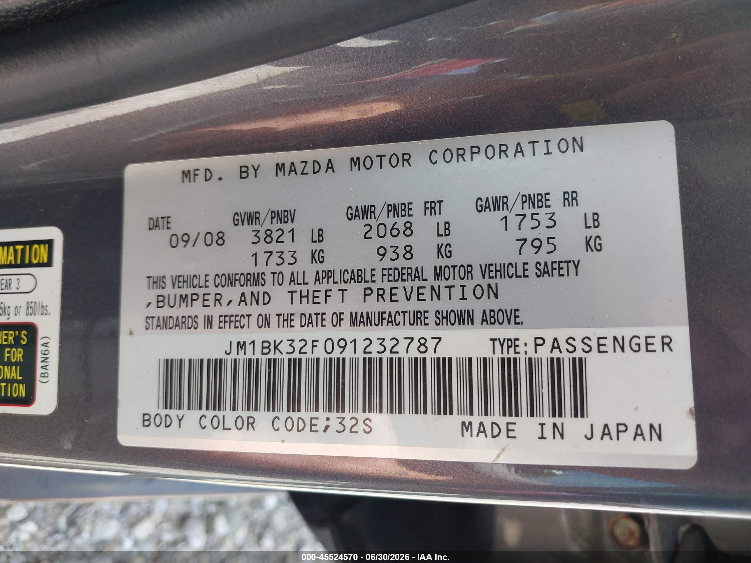 2009 Mazda Mazda3 I Sport Gray vin: JM1BK32F091232787