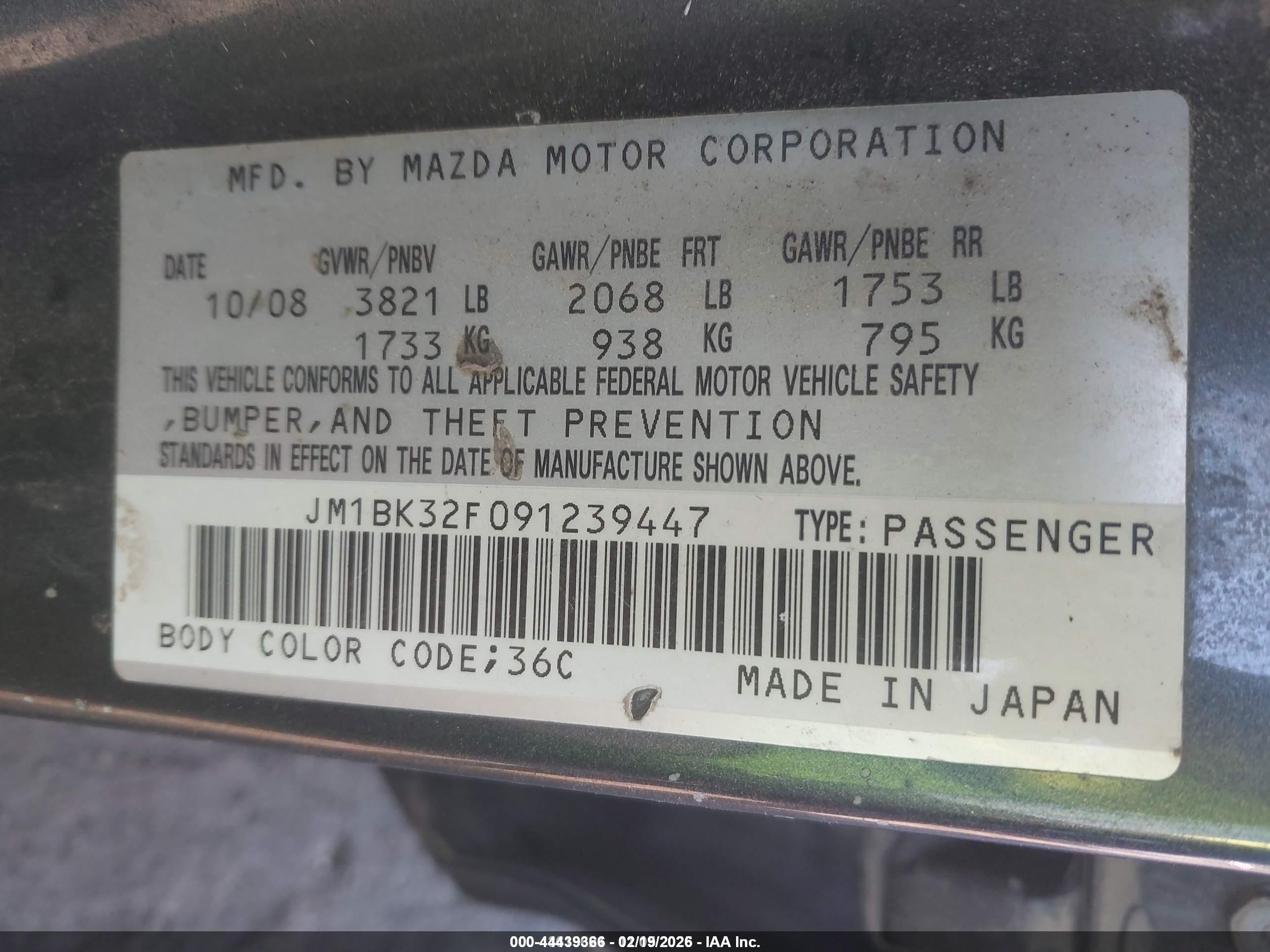 2009 Mazda Mazda3 I Gray vin: JM1BK32F091239447